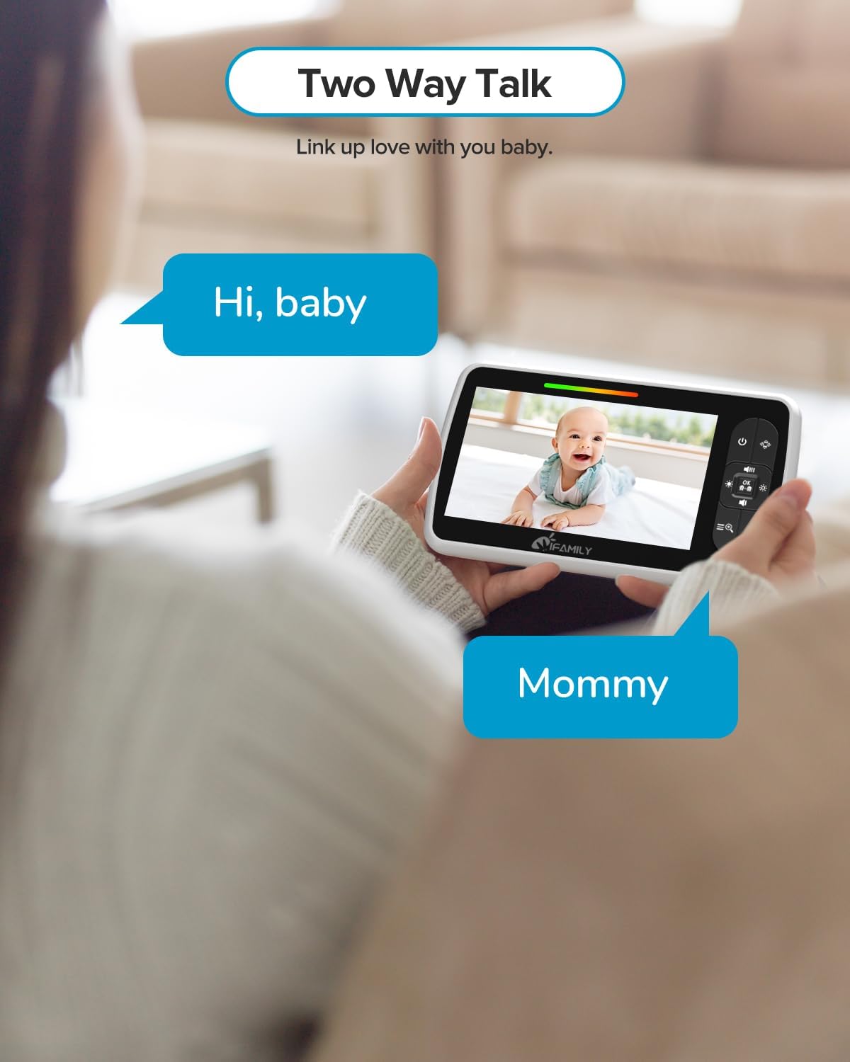 iFamily Baby Monitor with 2 Cameras | Remote Pan-Tilt-Zoom Video Baby Monitor with Camera and Audio, 5” Large Display, Night Vision, Temperature Display, Lullaby, 2 Way Audio & 960ft Range