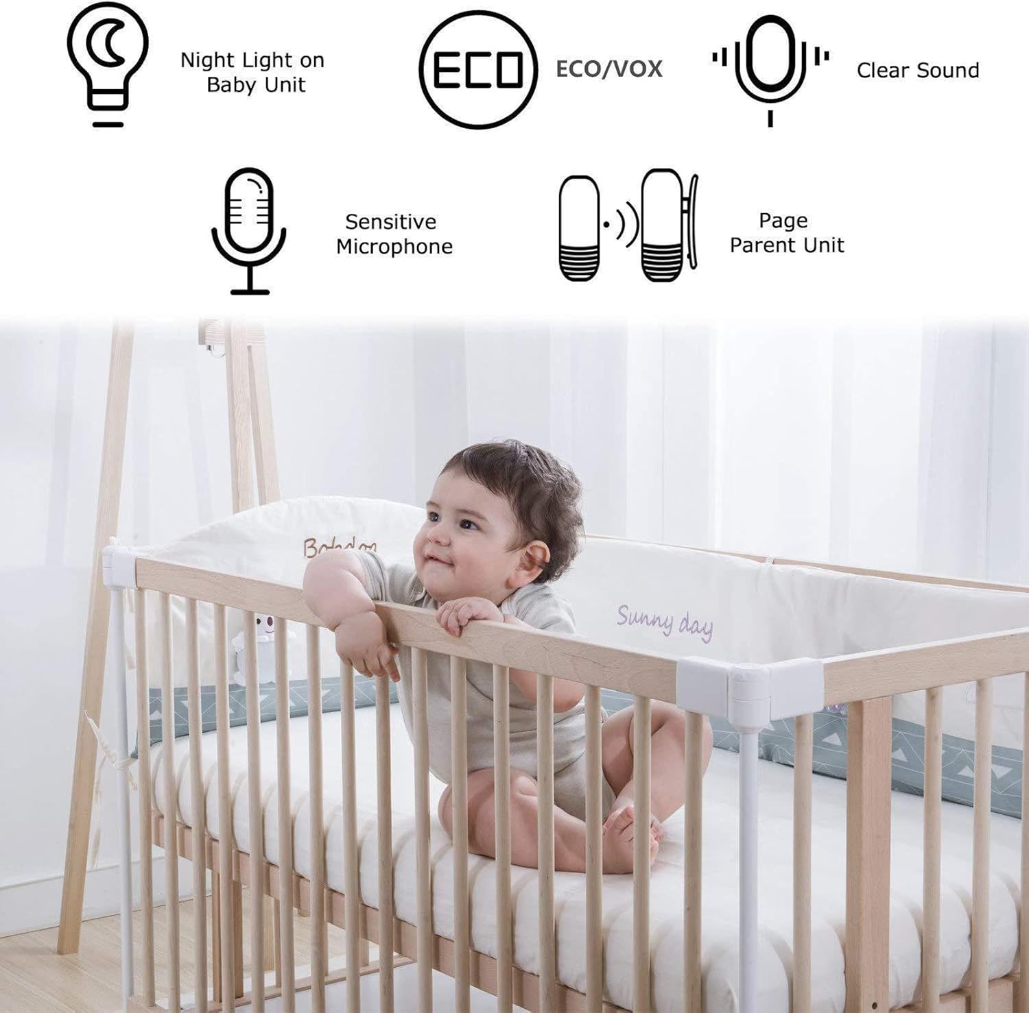 Digital Two Way Baby Audio Monitor with Noise Detection, and Night Light (US Plug)
