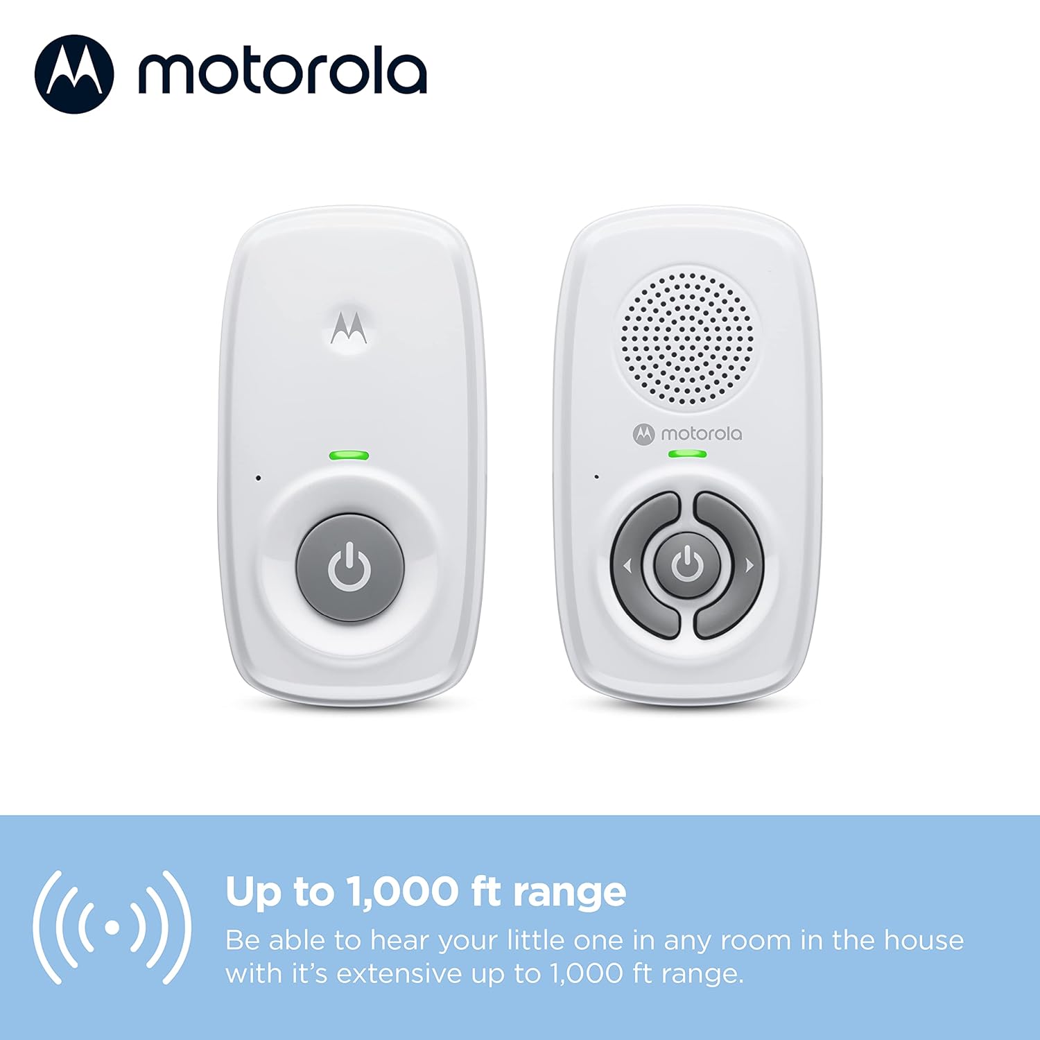 Motorola Nursery AM21 Audio Baby Monitor, 1-Way Audio, 1000ft Range, Sensitive Mic, Volume Control, Portable Parent Unit (AAA Batteries Not Included)