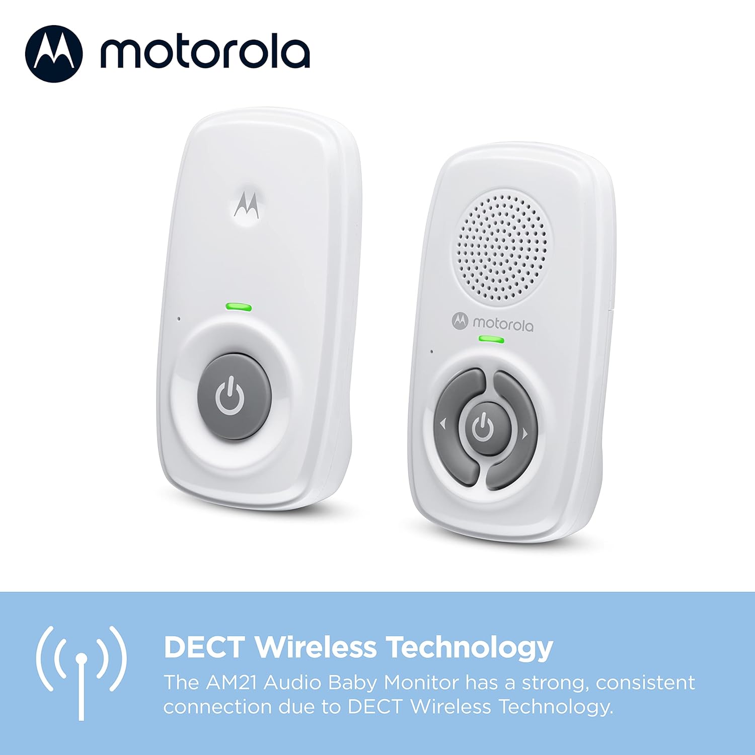 Motorola Nursery AM21 Audio Baby Monitor, 1-Way Audio, 1000ft Range, Sensitive Mic, Volume Control, Portable Parent Unit (AAA Batteries Not Included)