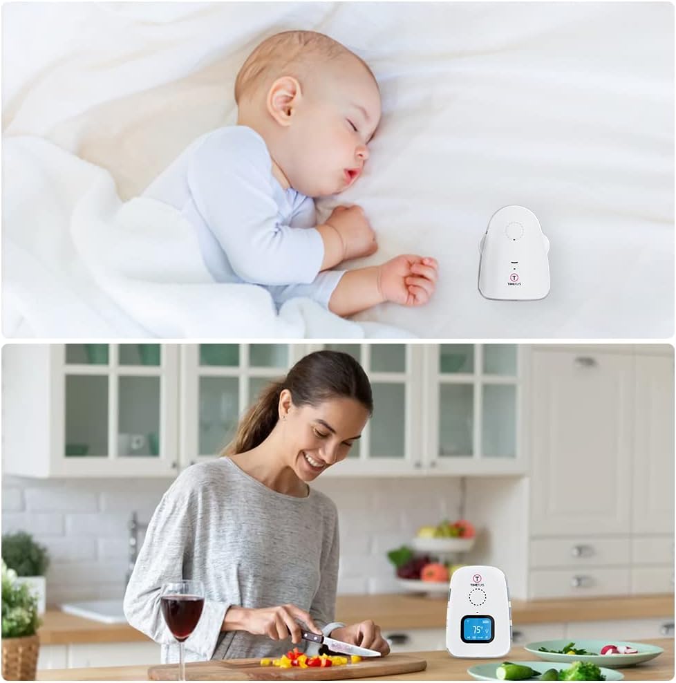 Audio Baby Monitor Crown [Updated Version] TimeFlys,Temperature Monitoring,Vibration,Lullabies,Rechargeable Battery,Two Way Talk,USB Connection,Zero Emission at Night Mode,Long Range up to 1000 ft