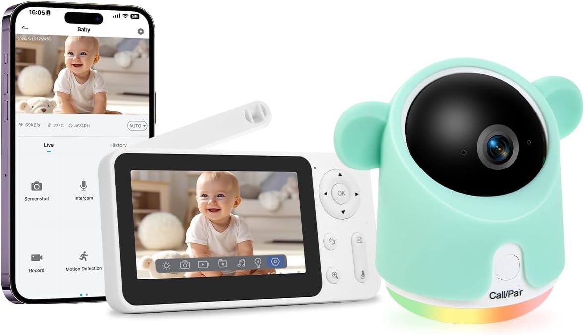 51l6tWW2s0L._AC_SL1200_.jpg Baby Monitor with Camera and Audio, 1080P Baby Camera Monitor WiFi Smartphone App Control Night Vision 4.3” Screen 2-Way Talk Temperature & Humidity Sensor Lullabies Motion & Cry Detection iOS/Android
