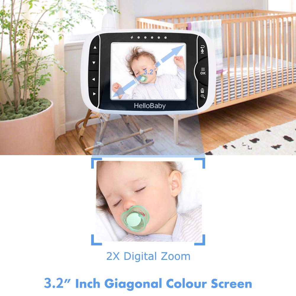 61TCO3nAGL._SL1000_.jpg HelloBaby Video Baby Monitor with Remote Camera Pan-Tilt-Zoom, 3.2'' Color LCD Screen, Infrared Night Vision, Temperature Display, Lullaby, Two Way Audio