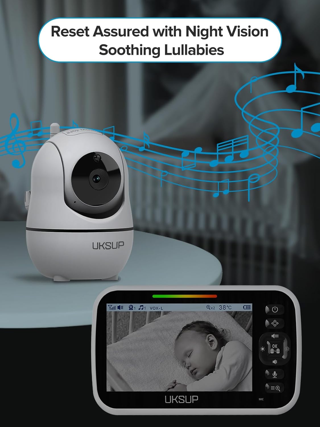 610M9jxL1cL._AC_SL1500_.jpg Baby Monitor with Camera and Audio- Video Baby Monitor with 960ft Long Range, Remote Pan-Tilt-Zoom, Night Vision, Temperature Sensor, 2-Way Talk, 8 Lullabies, 30-Hour Battery & No WiFi