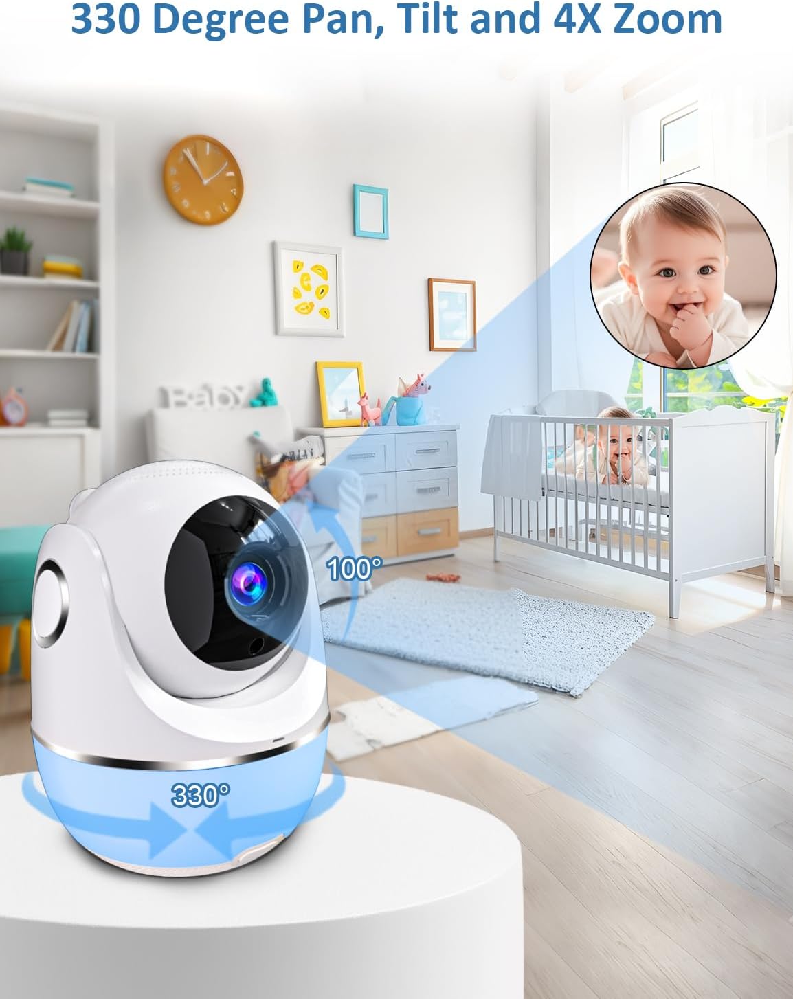 Baby Monitor, 5'' Screen with 32 Hours 5000mAh Battery, Pan-Tilt-Zoom Video 1080P Baby Monitor with Camera and Audio, Night Vision, VOX, 2-Way Talk, 8 Lullabies and 1200ft Range No WiFi