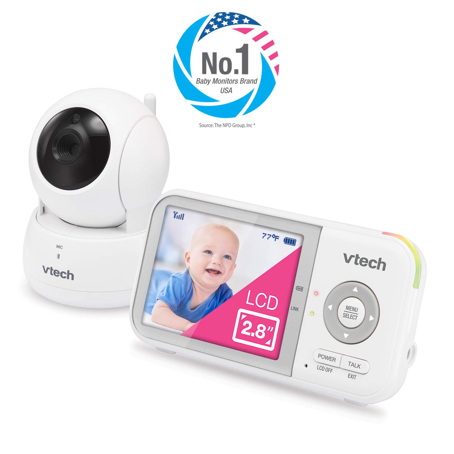 613JUOaczjL._SL1500_.jpg VTech VM923 Baby Monitor, 2.8” Screen, Pan-Tilt-Zoom, 1000ft Long Range, Night Vision, 2-Way Audio, Temperature Sensor, Lullabies, Secure Transmission No WiFi