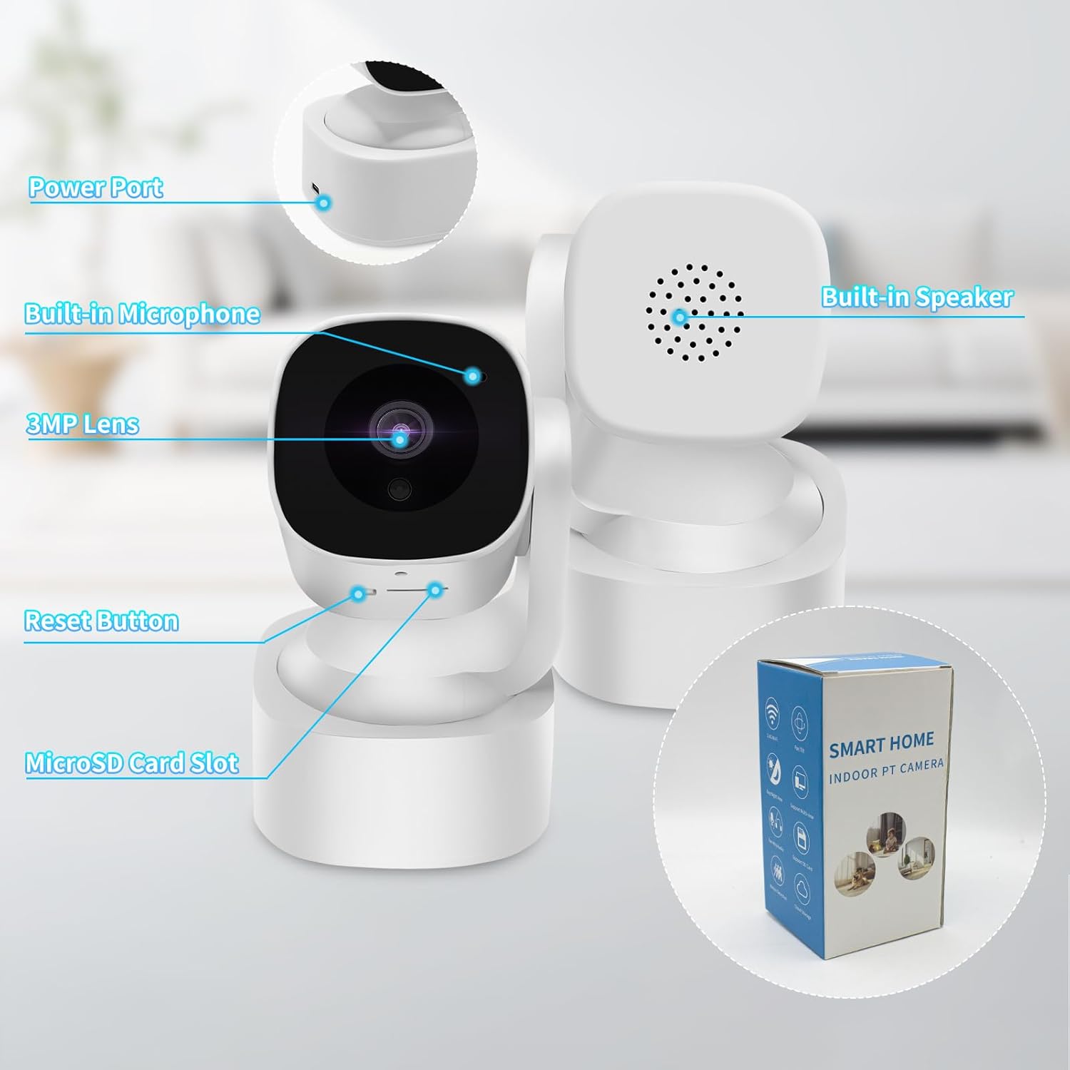 Baby Monitor 3MP 2K Wi-Fi Indoor Pan/Tilt Security Camera with Night Vision, Two-Way Audio, Motion Detection for Baby and Pet Monitor, and Bluetooth Quick Setup, Works with iOS, Android