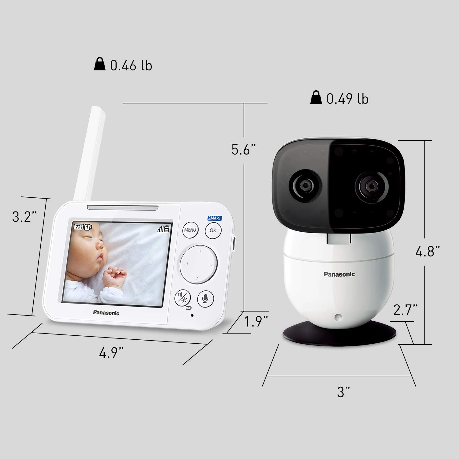 Panasonic Baby Monitor with Camera and Audio, 3.5” Color Video, Extra Long Range, Secure Connection, 2-Way Talk, Soothing Sounds, Remote Pan, Tilt, Zoom - 1 Camera - KX-HN4101W (White)