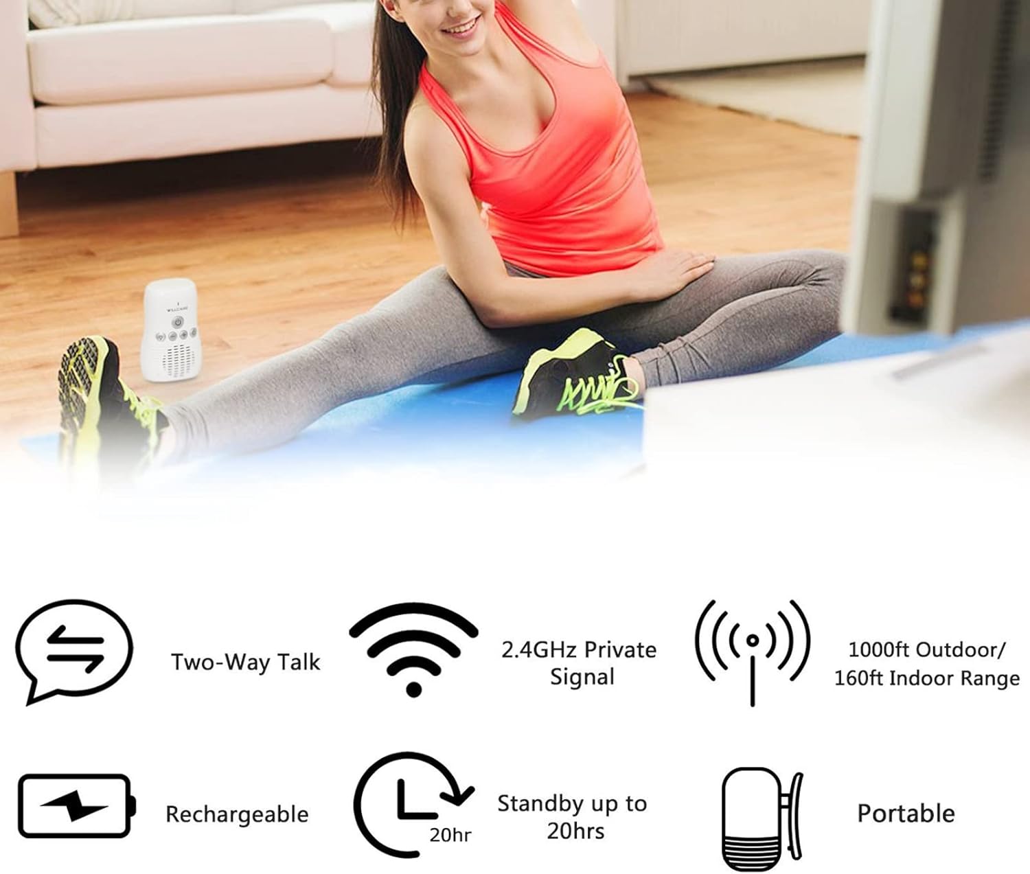 Audio Baby Monitor, 2.4GHz Two Way Talk Smart Baby Monitor, Night Light Audio Monitor for Baby Care, Noise Detection, 20 Hours Standby Time