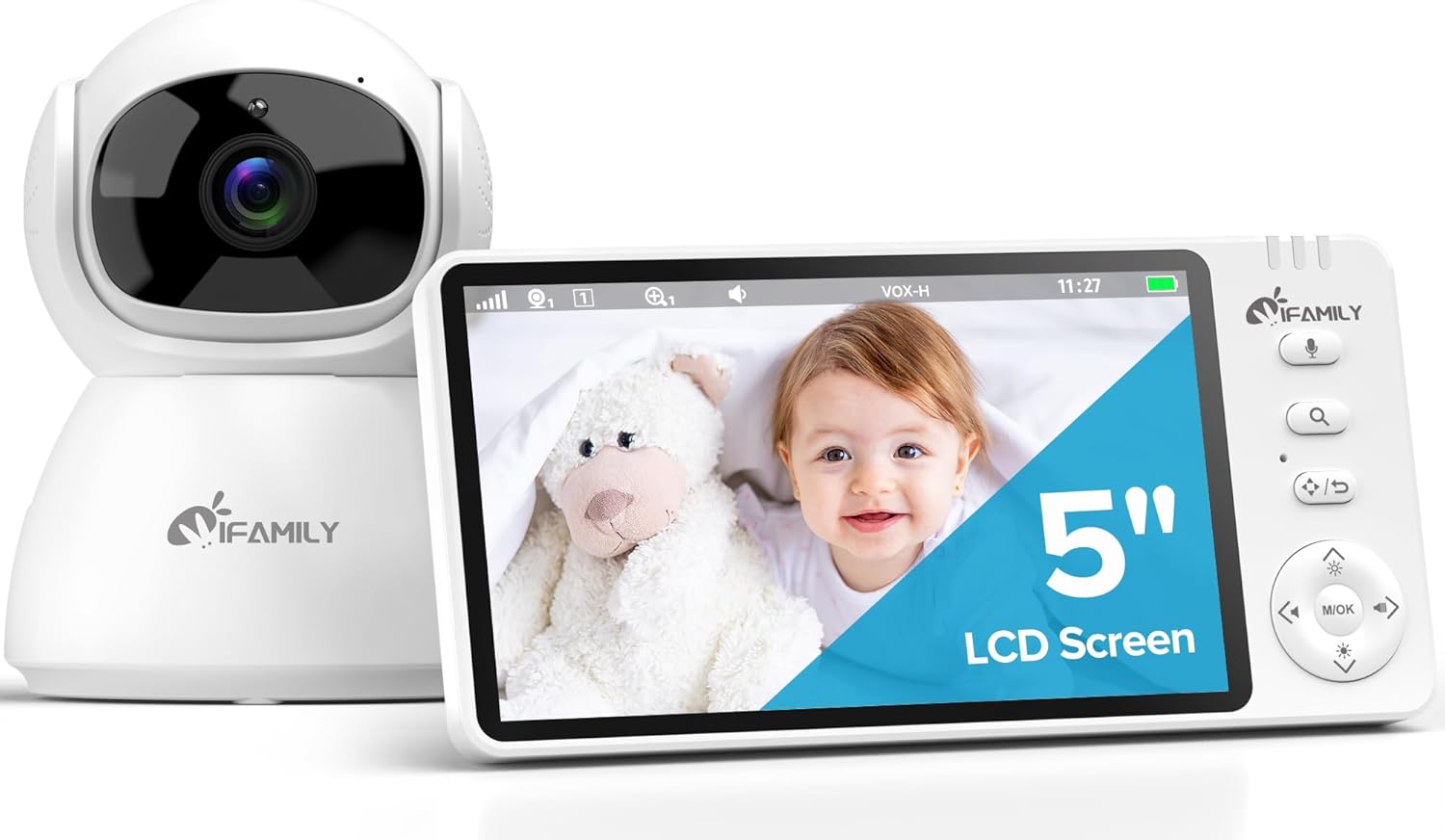 619zjsBInjL._AC_SL1500_.jpg iFamily Baby Monitor with Camera and Audio – 720P HD Resolution, Large Display, 5000mAh Battery, Night Vision, Remote Pan, Tilt, and Zoom – Two-Way Talk, Lullabies, Thermal Monitor, 960ft Range