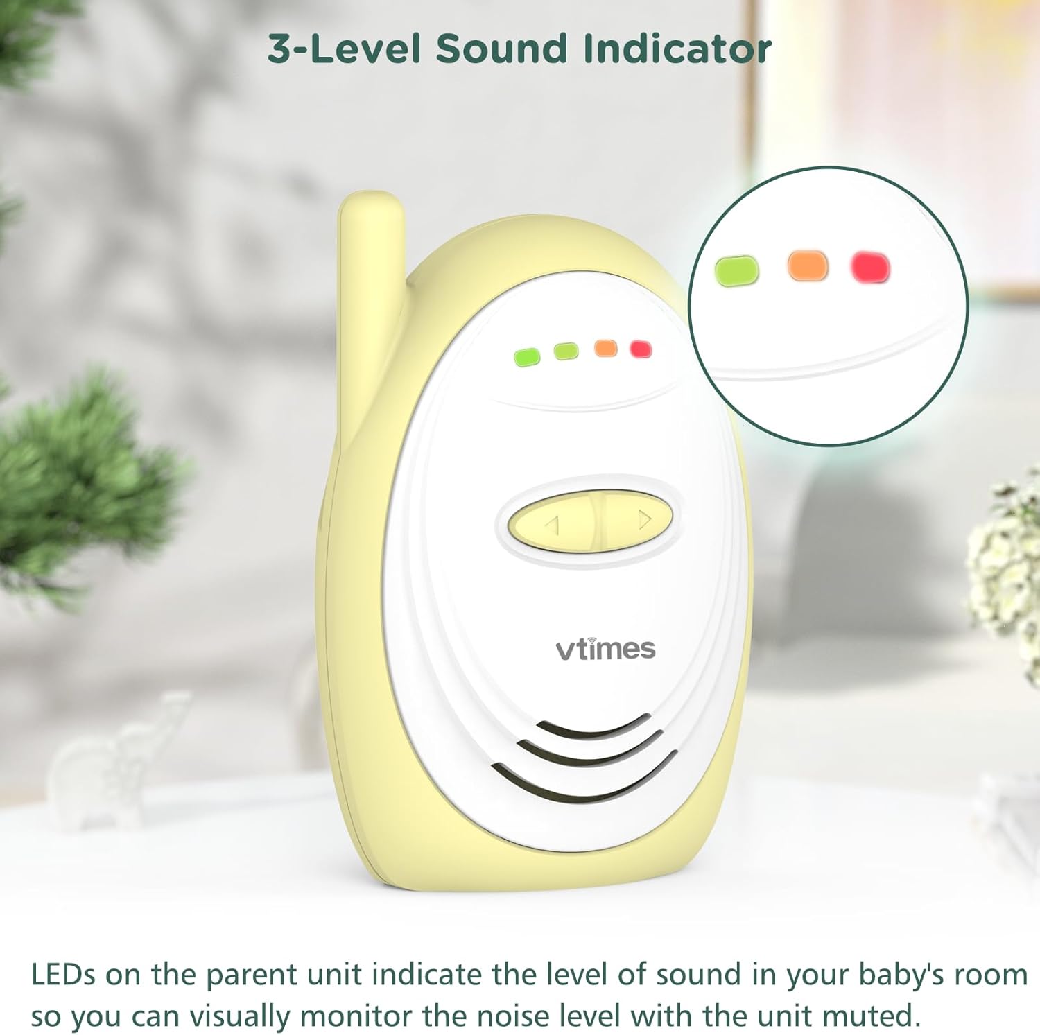 61A5i1J1KZL._AC_SL1500_.jpg Audio Baby Monitor with 2.4GHz Wireless Digital, Long Range up to 1000 ft, Visual Sound Level Indicator, High Sensitivity Microphone, One-Way Audio Talk, USB Connection, VOX