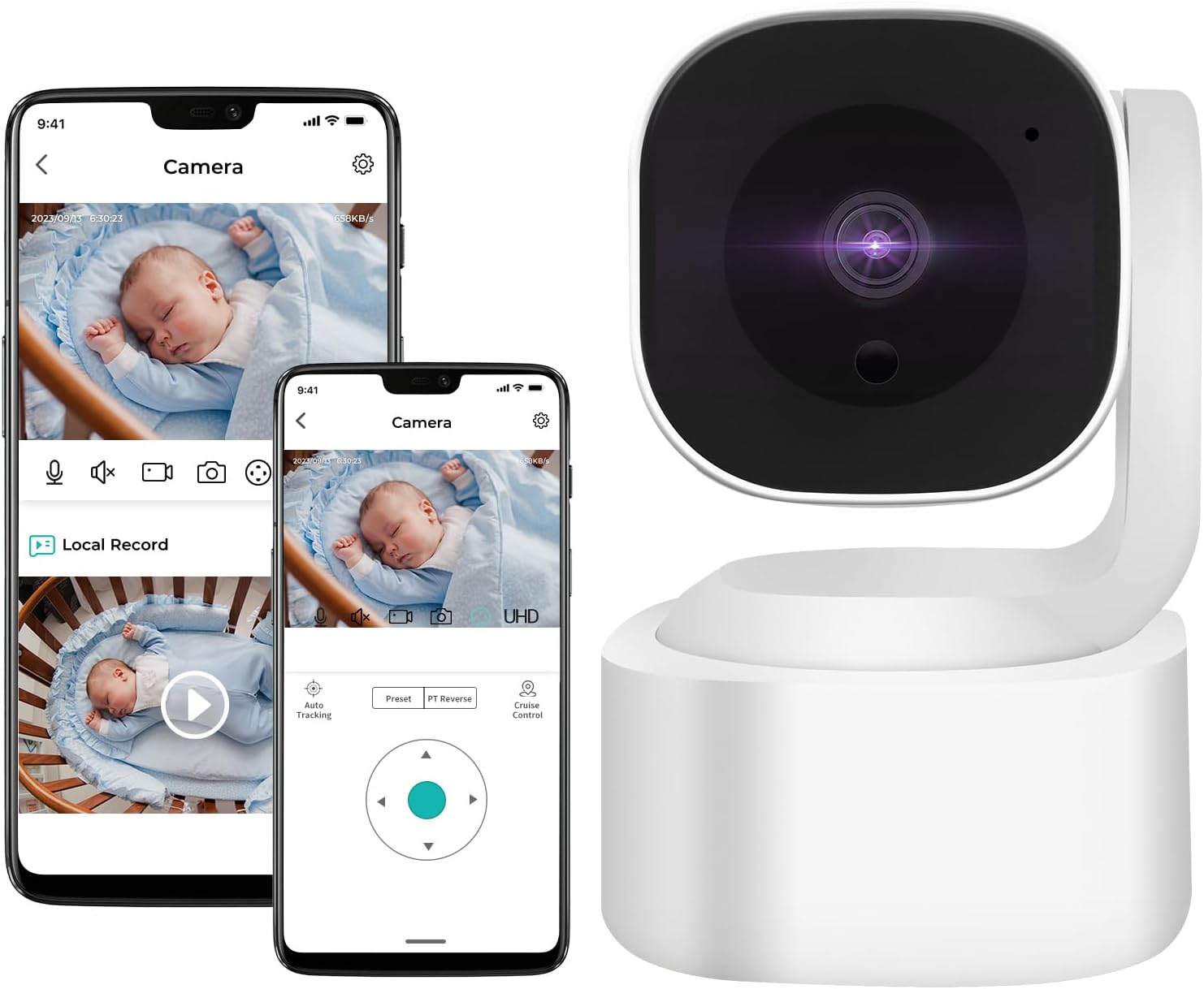 Baby Monitor 3MP 2K Wi-Fi Indoor Pan/Tilt Security Camera with Night Vision, Two-Way Audio, Motion Detection for Baby and Pet Monitor, and Bluetooth Quick Setup, Works with iOS, Android