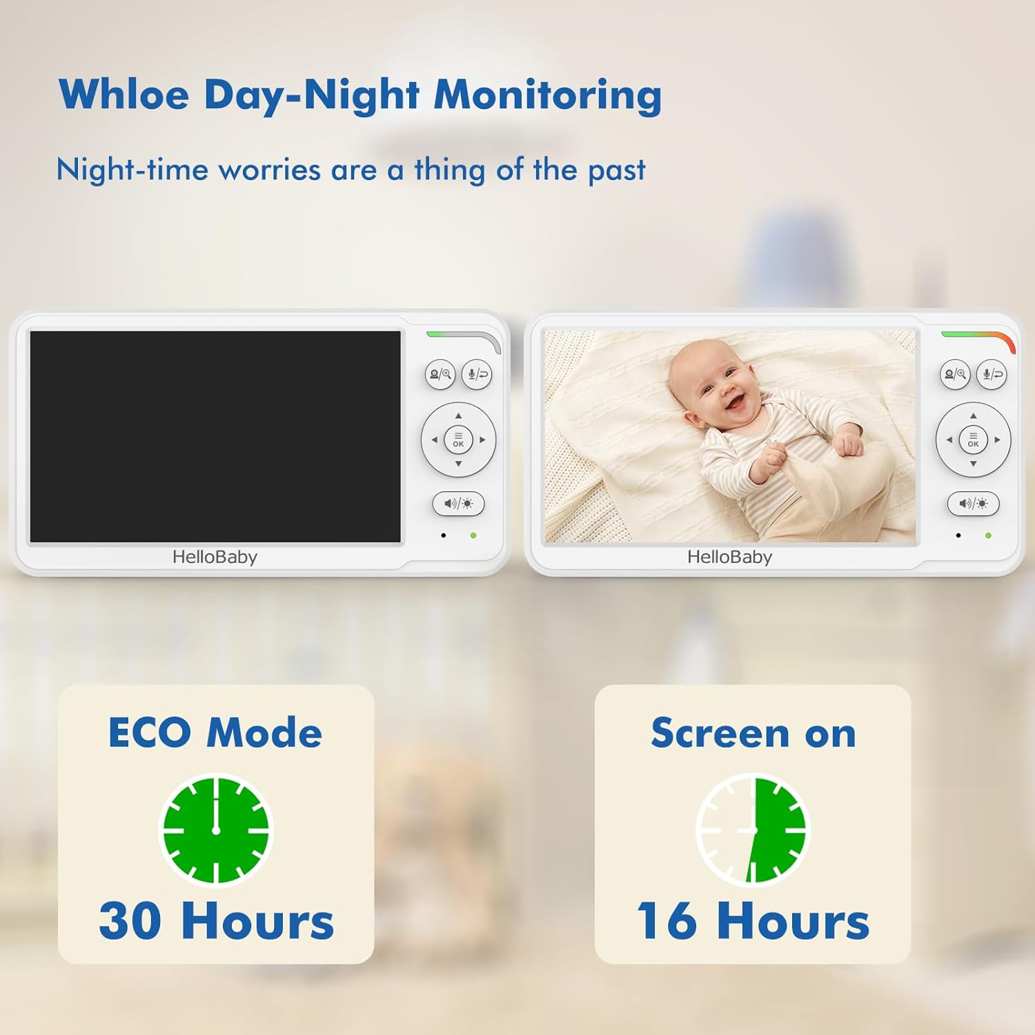 61D8FMK5T5L._SL1500_.jpg HelloBaby Baby Monitor with 6" World First IPS Screen 30-Hrs Battery, Remote Pan/Tilt/Zoom Camera, No WiFi Video Baby Monitor Camera and Audio, ECO, VOX, 2-Way Talk, Night Vision, 1000ft, Portable