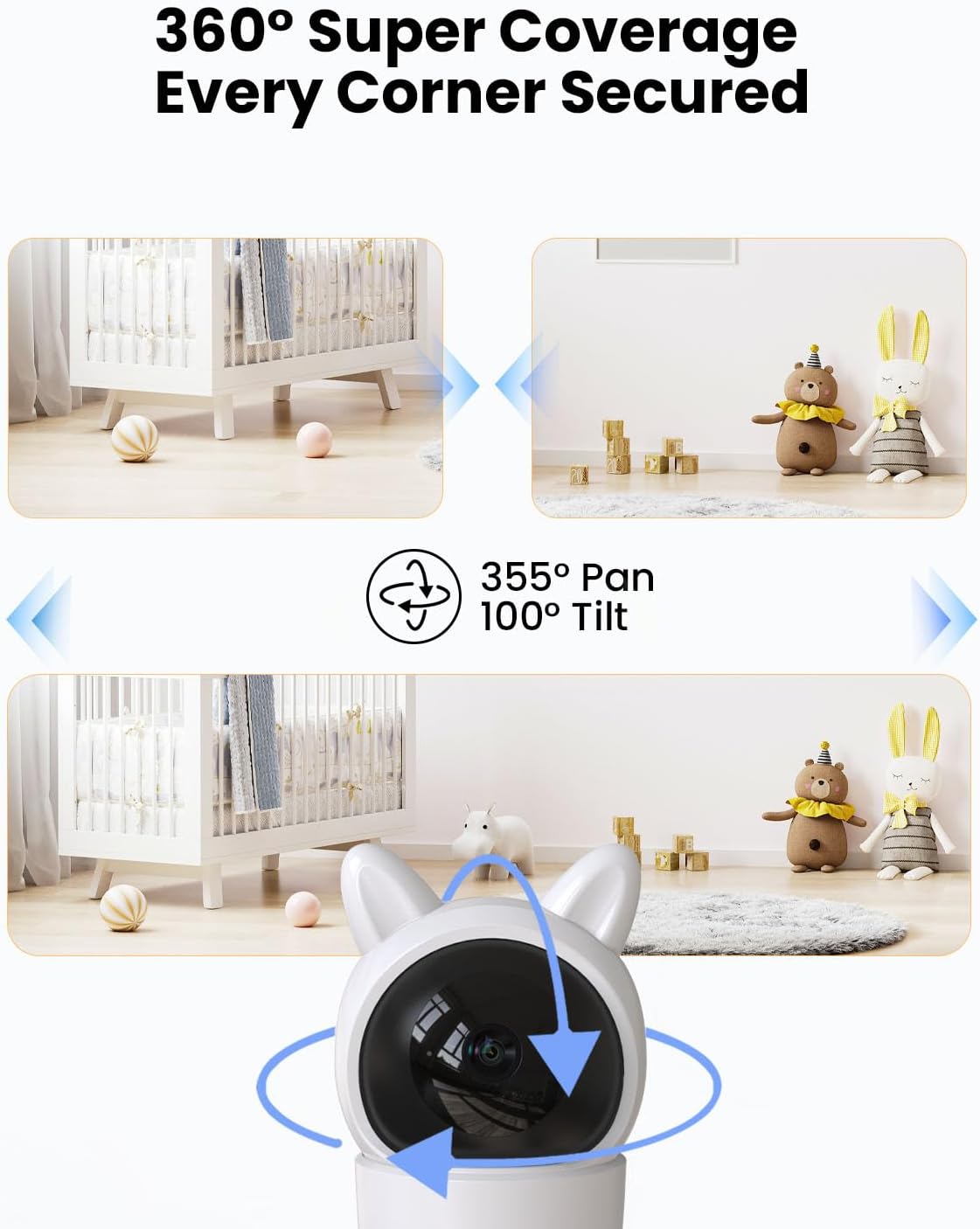 Video Baby Monitor with Camera and Audio, 2K Baby Monitor WiFi Smartphone with Night Vision, Pan-Tilt-Zoom via 4.3" Screen and APP, Cry/Motion Detection, 2-Way Audio (White 2pcs)
