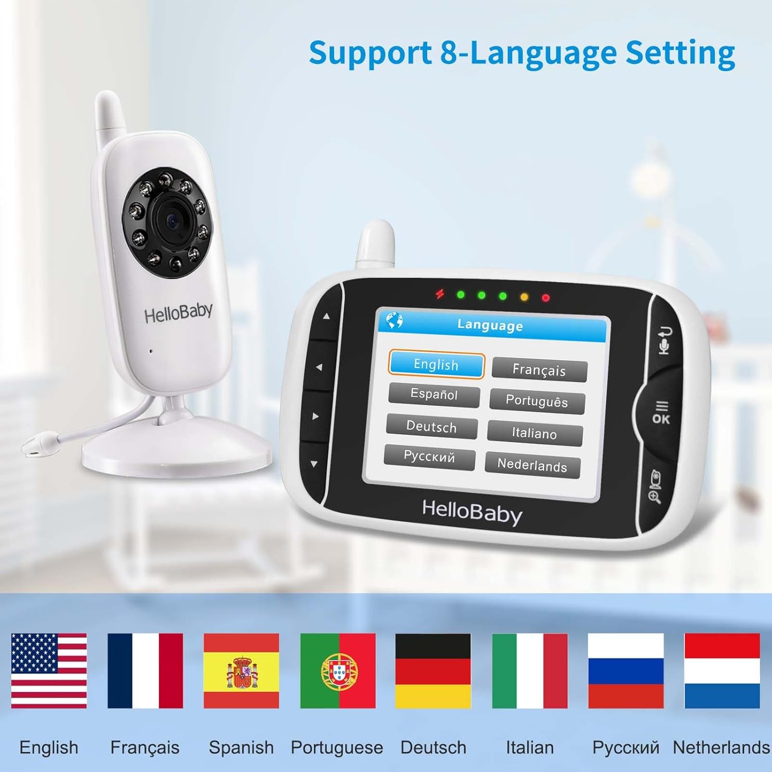 61FdGj8HCL._AC_SL1500_.jpg Video Baby Monitor with Camera and Audio, 3.2Inch LCD Display, Infrared Night Vision, Two-Way Audio and Room Temperature Monitoring,Lullaby,Sound Activated Screen