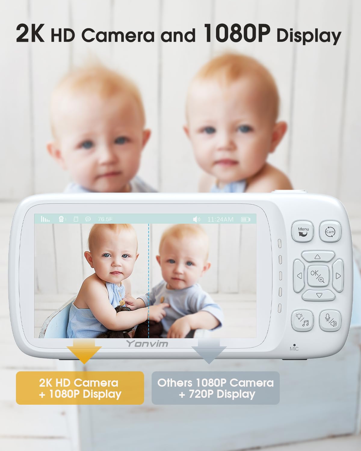 5.3“ 1080P Baby Monitor No WiFi, Video Baby Monitor with Camera and Audio, 2K Camera,1500ft Long Range Video Recording and Playback, 7000mAh Battery, Night Light, MP3, Story Book, 2-Way Talk
