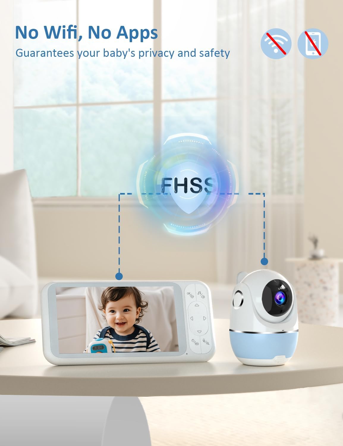 Baby Monitor, 5'' Screen with 32 Hours 5000mAh Battery, Pan-Tilt-Zoom Video 1080P Baby Monitor with Camera and Audio, Night Vision, VOX, 2-Way Talk, 8 Lullabies and 1200ft Range No WiFi