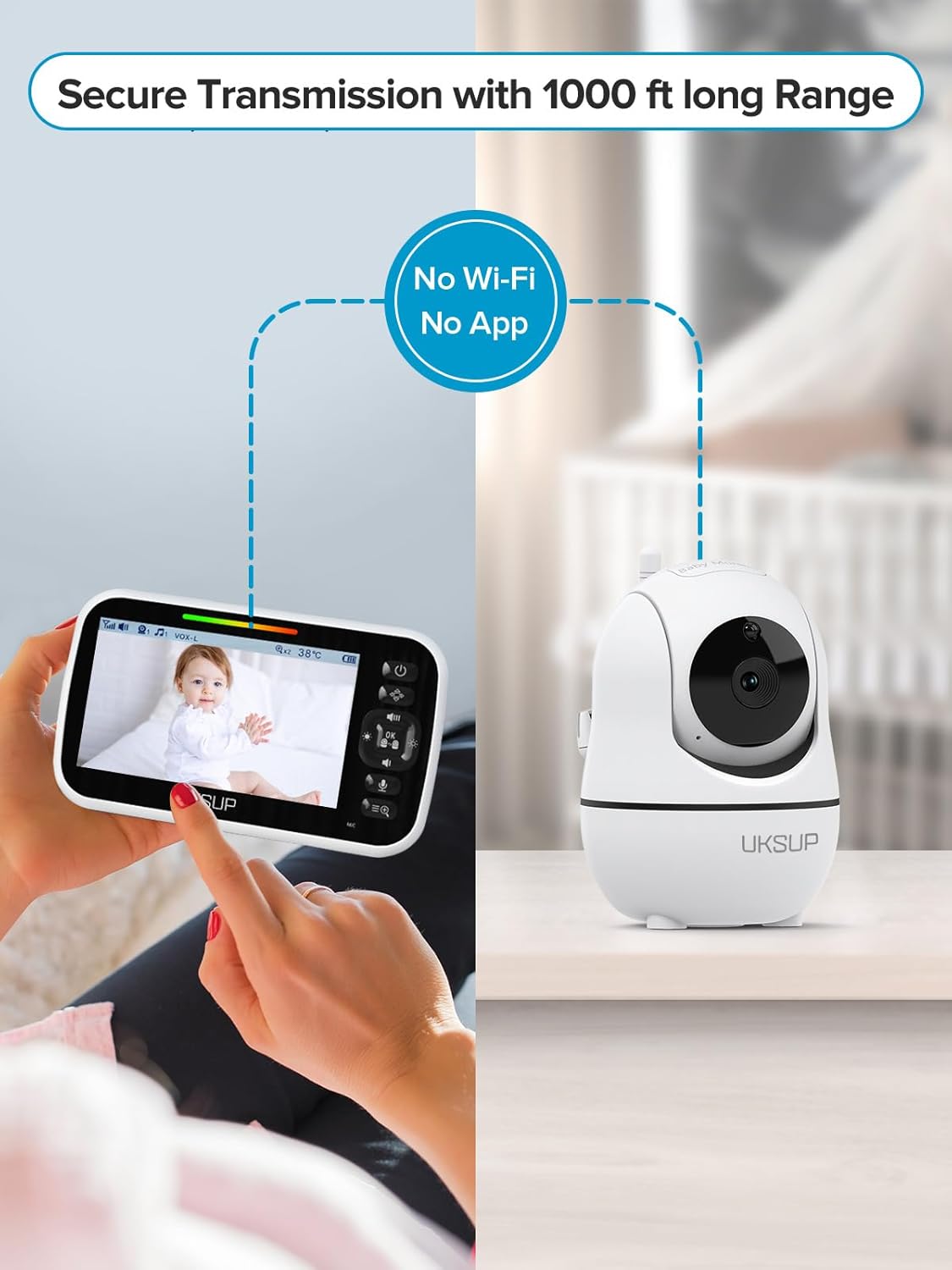 61J8N86XmRL._AC_SL1500_.jpg Baby Monitor with Camera and Audio- Video Baby Monitor with 960ft Long Range, Remote Pan-Tilt-Zoom, Night Vision, Temperature Sensor, 2-Way Talk, 8 Lullabies, 30-Hour Battery & No WiFi