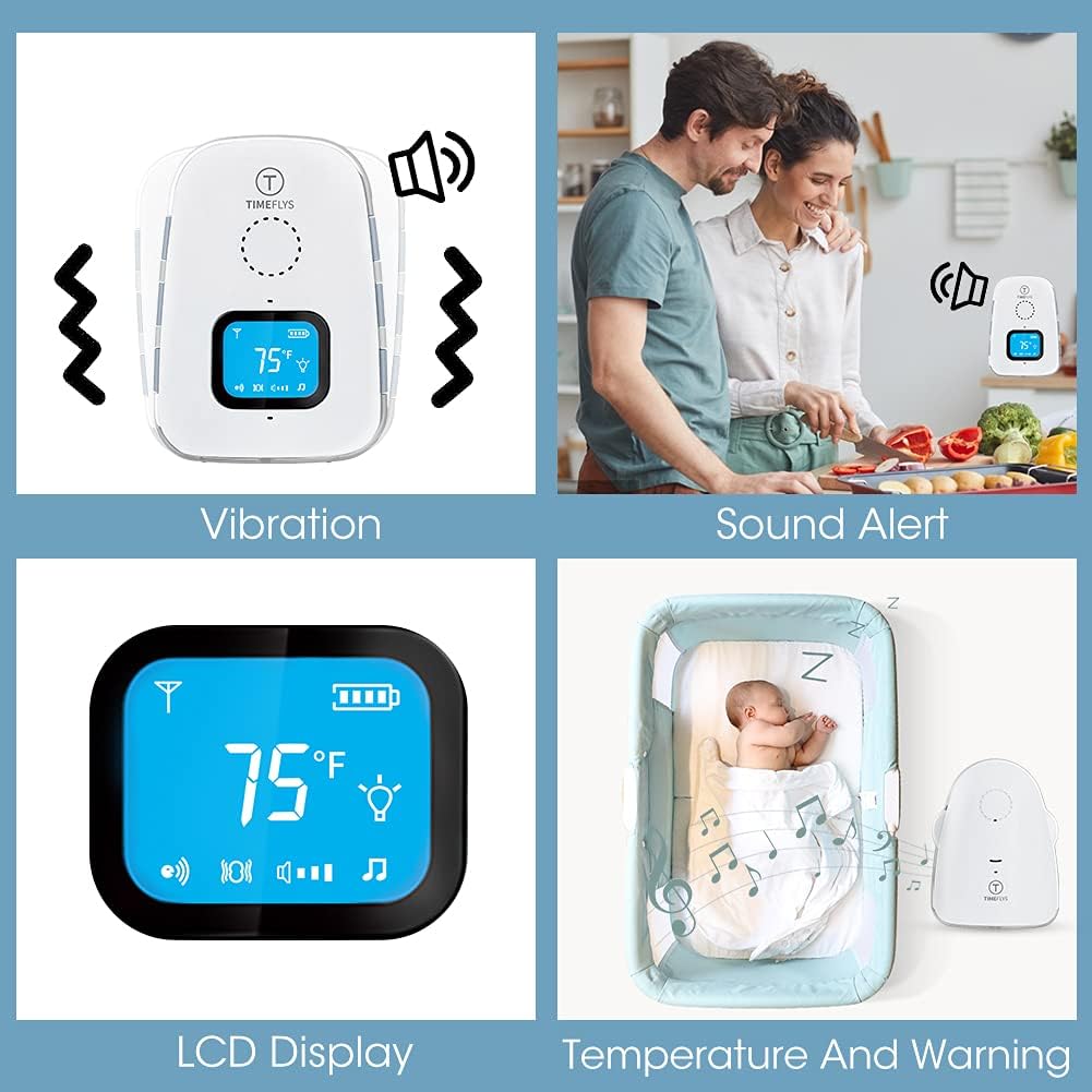 Audio Baby Monitor Crown [Updated Version] TimeFlys,Temperature Monitoring,Vibration,Lullabies,Rechargeable Battery,Two Way Talk,USB Connection,Zero Emission at Night Mode,Long Range up to 1000 ft