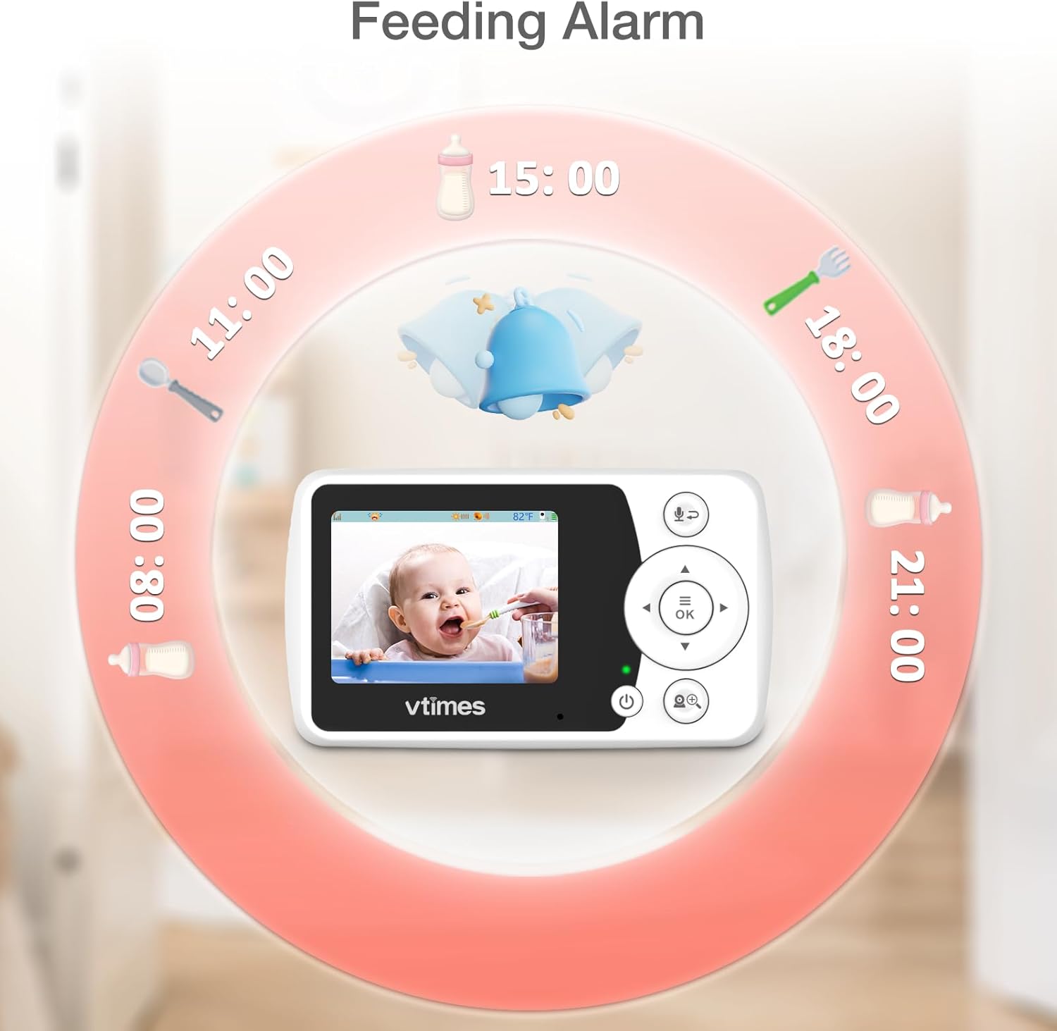 Baby Monitor with Camera and Audio - 2.4'' LCD Screen, Video Baby Monitor No WiFi Night Vision VOX Mode Pan-Tilt-Zoom Temperature Display Two-Way Audio Lullabies Feeding Alarm - 1000ft Range