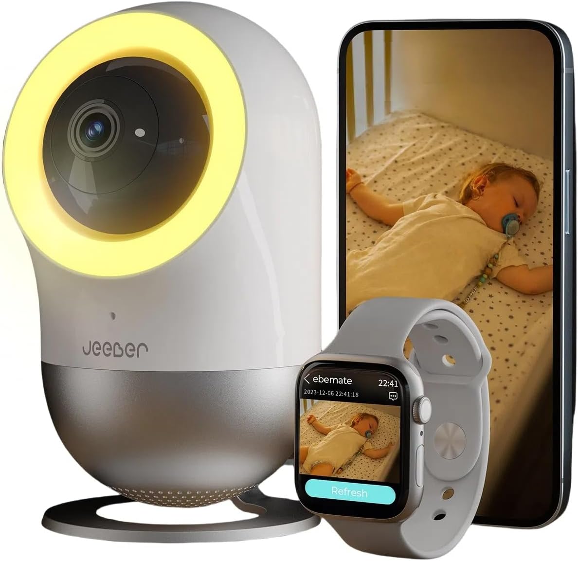 61O3rF12hPL._AC_SL1407_.jpg 2.5K UHD Baby Monitor WiFi Smartphone, IP Camera Indoor, AI-Tailored Sleep Training, Motion & Cry Detection, Night Light, Real-Time Alerts for Smartwatch (No Subscription)