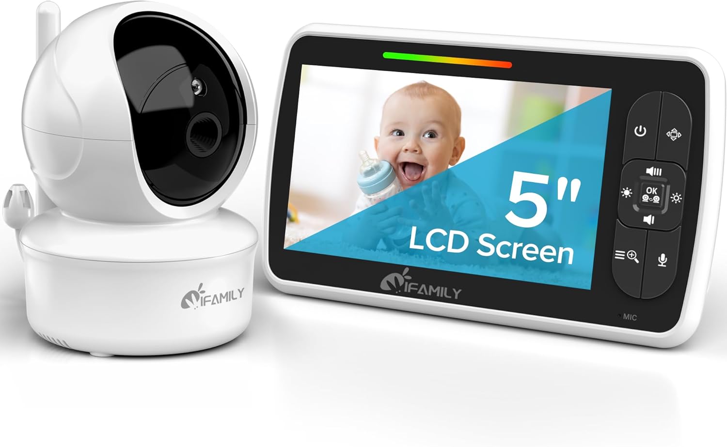 61QEntSevyL._AC_SL1500_.jpg iFamily Baby Monitor - Large 5" Screen with 30Hrs Battery Life - Remote Pan-Tilt-Zoom;No WiFi, Two-Way Audio, Night Vision, Temperature, Lullabies, 960ft Long Range Baby Monitor with Camera and Audio