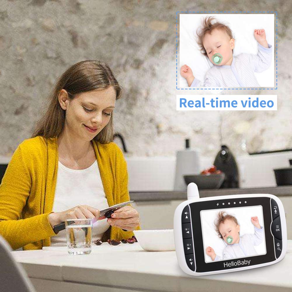 61QEzipQ1L._SL1000_.jpg HelloBaby Video Baby Monitor with Remote Camera Pan-Tilt-Zoom, 3.2'' Color LCD Screen, Infrared Night Vision, Temperature Display, Lullaby, Two Way Audio