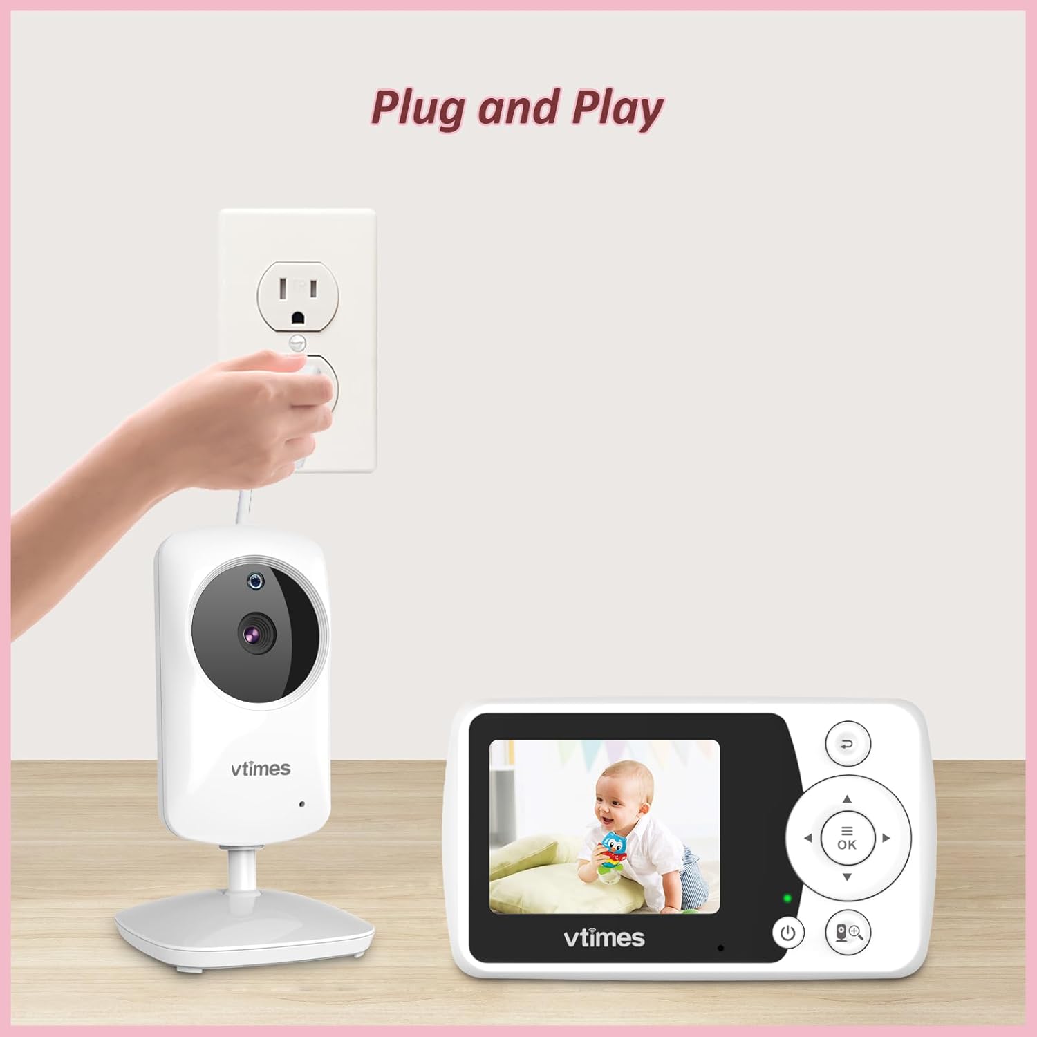 Baby Monitor with Camera and Audio, Video Baby Monitor No WiFi Night Vision, 2.4" LCD Screen Portable Baby Camera VOX Temperature Sensor Lullaby Alarm 1000ft Range, Ideal for Baby/Elderly/Pet