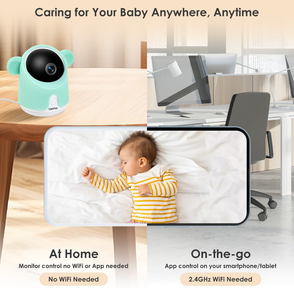 61UBFDkKm4L._AC_SL1200_.jpg Baby Monitor with Camera and Audio, 1080P Baby Camera Monitor WiFi Smartphone App Control Night Vision 4.3” Screen 2-Way Talk Temperature & Humidity Sensor Lullabies Motion & Cry Detection iOS/Android