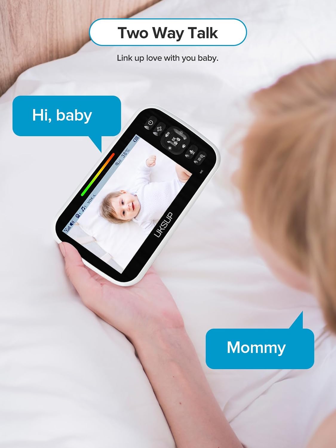 61YBSx5yZOL._AC_SL1500_.jpg Baby Monitor with Camera and Audio- Video Baby Monitor with 960ft Long Range, Remote Pan-Tilt-Zoom, Night Vision, Temperature Sensor, 2-Way Talk, 8 Lullabies, 30-Hour Battery & No WiFi