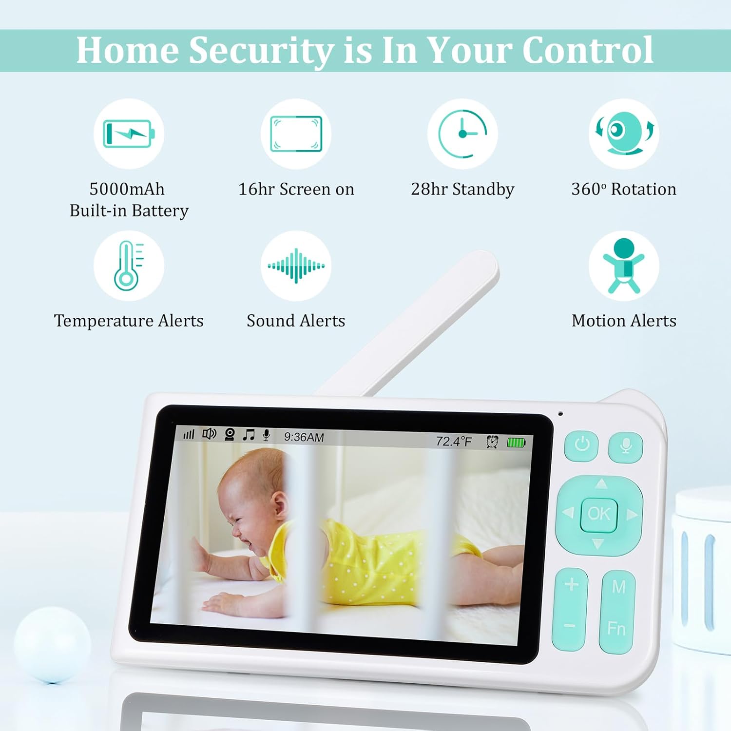 61clFwgk-WL._AC_SL1500_.jpg Baby Monitor with Camera 3000ft Long Range 1080P Baby Viewer 2-Way-Audio 5” Color Screen Motion & Cry Detection, No App No WiFi Secure Connection Remote Pan-Tilt-Zoom-1 Camera (White)