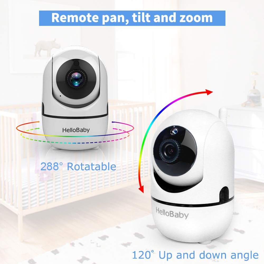 61dhzI9KZoL._SL1000_.jpg HelloBaby Video Baby Monitor with Remote Camera Pan-Tilt-Zoom, 3.2'' Color LCD Screen, Infrared Night Vision, Temperature Display, Lullaby, Two Way Audio