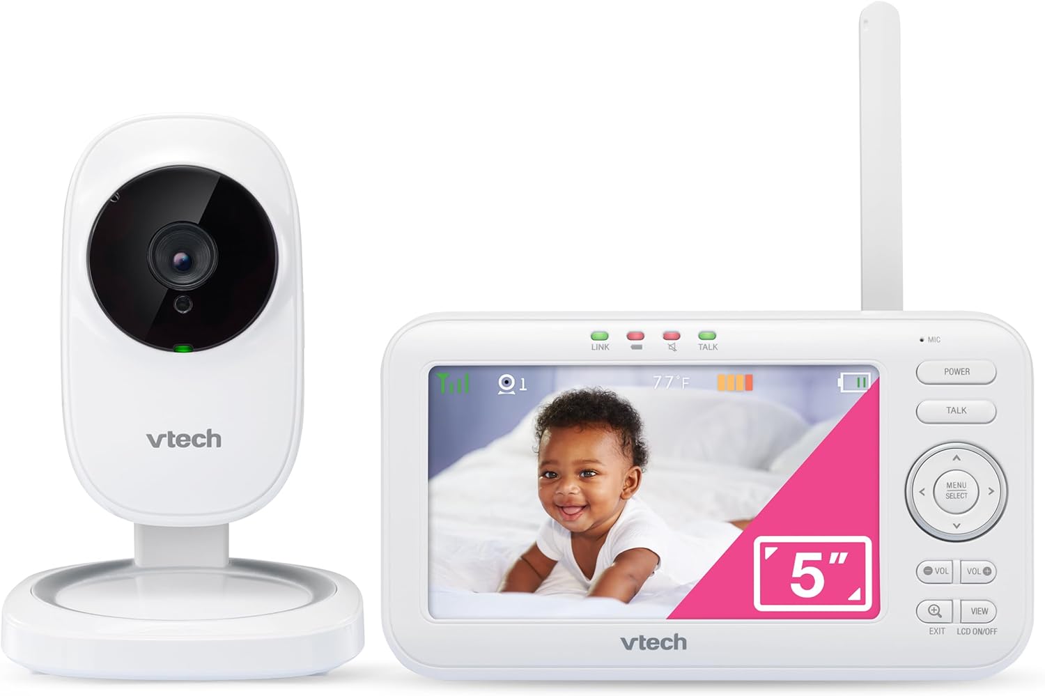 61fAHWQpxJL._AC_SL1500_.jpg VTech VM5251 5” Digital Video Baby Monitor with Full-Color and Automatic Night Vision, White 5 inch