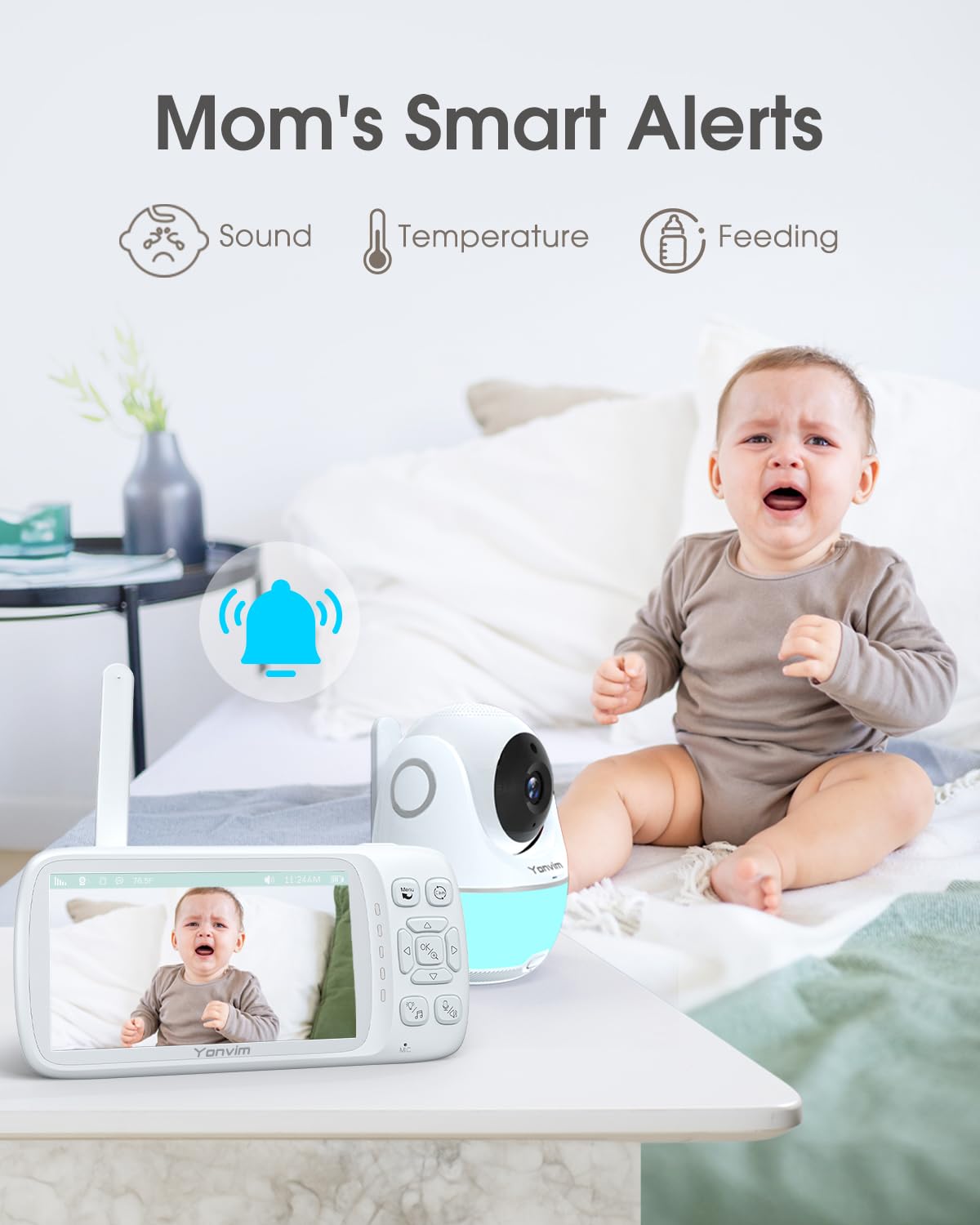 5.3“ 1080P Baby Monitor No WiFi, Video Baby Monitor with Camera and Audio, 2K Camera,1500ft Long Range Video Recording and Playback, 7000mAh Battery, Night Light, MP3, Story Book, 2-Way Talk