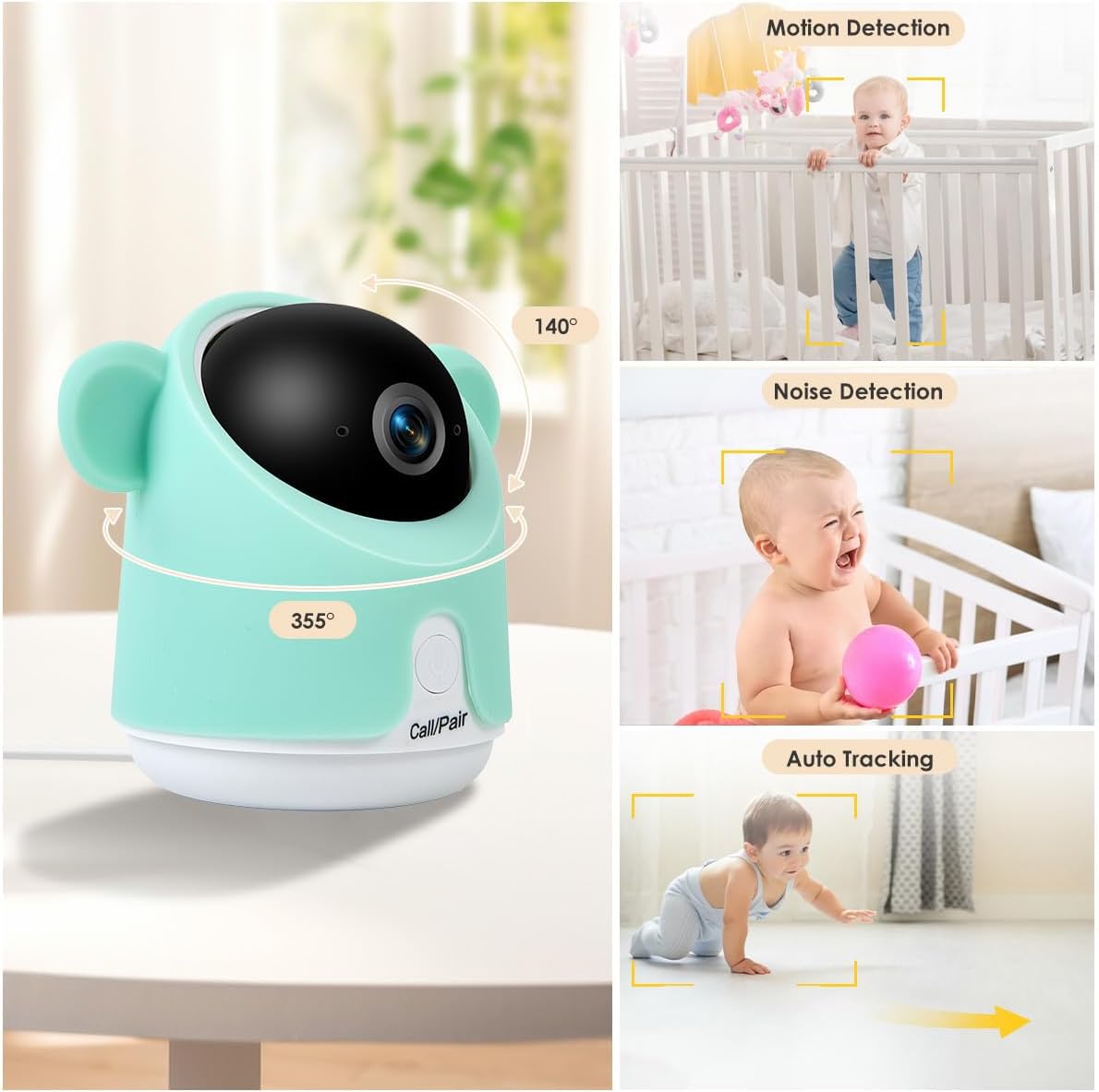 61kRozDmxNL._AC_SL1200_.jpg Baby Monitor with Camera and Audio, 1080P Baby Camera Monitor WiFi Smartphone App Control Night Vision 4.3” Screen 2-Way Talk Temperature & Humidity Sensor Lullabies Motion & Cry Detection iOS/Android