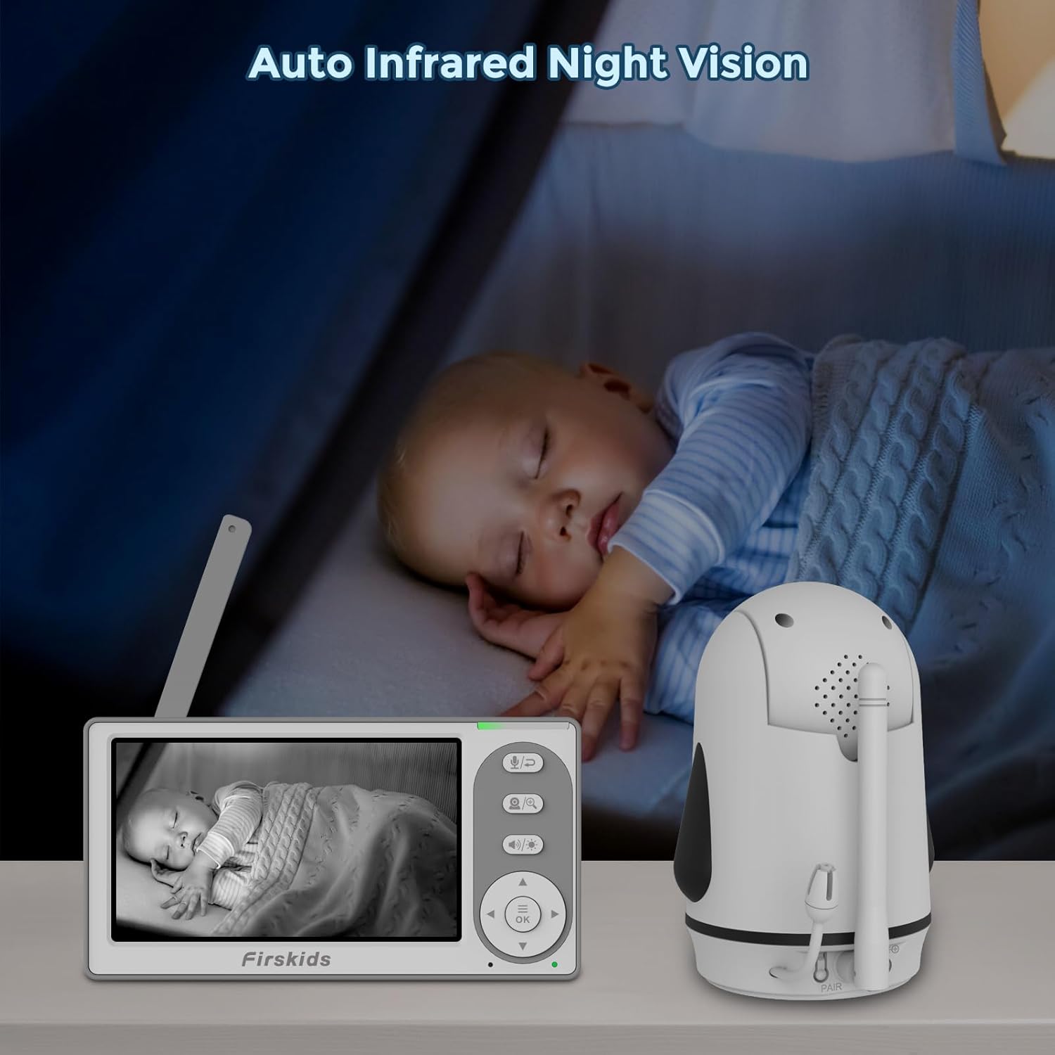 Baby Monitor 4.3'' Screen - Built in 3500mAh Battery and No WiFi Need, 1000FT Long Range Baby Monitor with Camera with Auto Night Vision,Temperature, 2-Way Talk, 8 Lullabies
