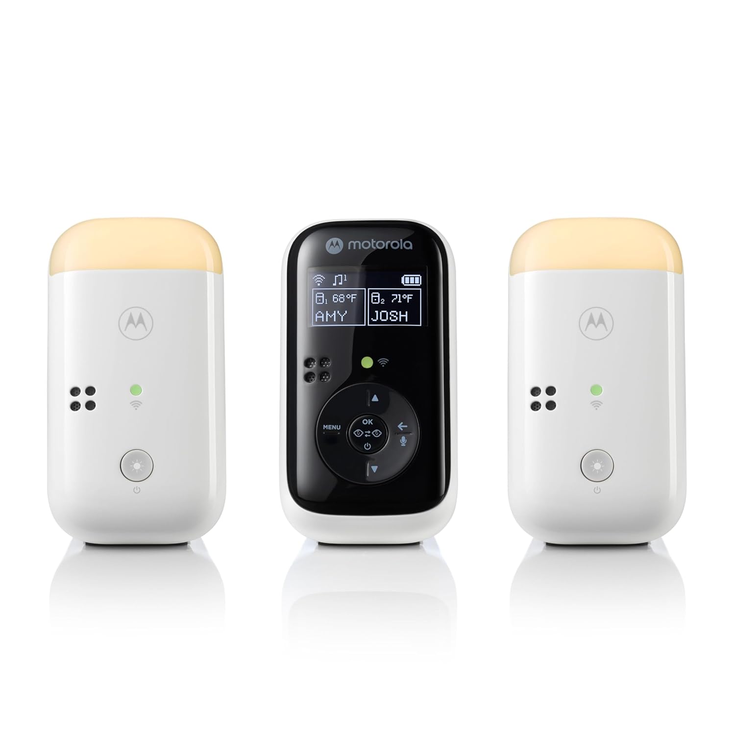 61lHNKzGcrL._SL1500_.jpg Motorola Nursery PIP15 Audio Baby Monitor, Dual Room HD Infant Monitor with Nightlight, 1500 Ft. Range, Two-Way Talk, Includes Parent Unit, 2 Monitors