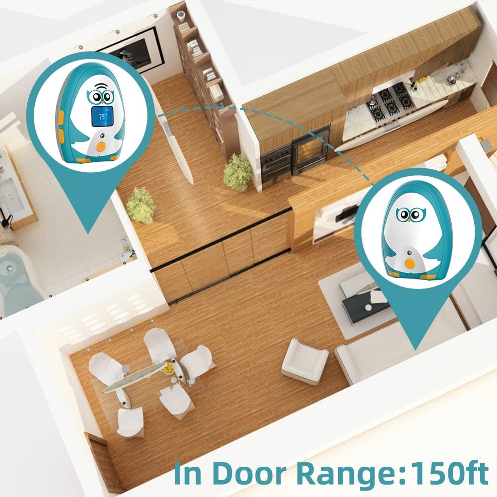 TimeFlys Audio Baby Monitor OL Portable, Two-Way Talk, Long Range up to 1000 ft, Temperature Monitoring and Warning, Lullabies, Vibration, LCD Display, 2 Cables 2 Sets of Rechargeable Battery