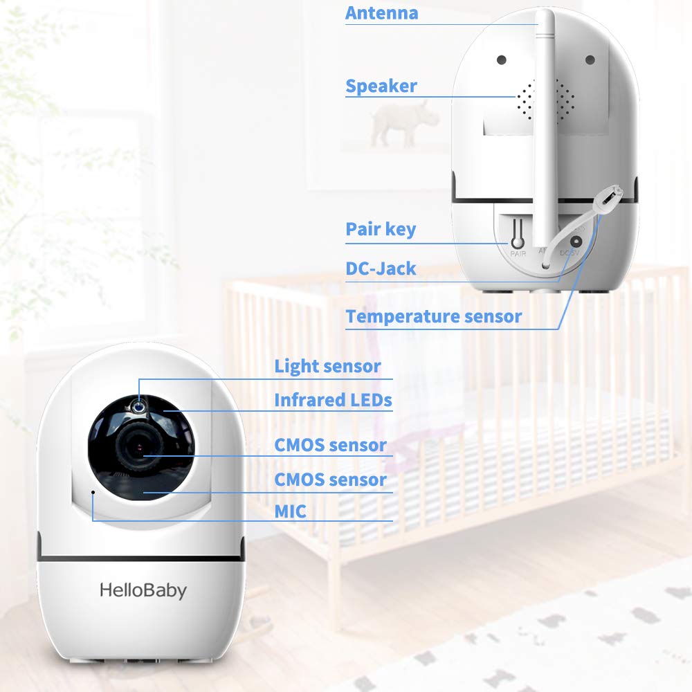 61oU7R9TxzL._SL1000_.jpg HelloBaby Video Baby Monitor with Remote Camera Pan-Tilt-Zoom, 3.2'' Color LCD Screen, Infrared Night Vision, Temperature Display, Lullaby, Two Way Audio