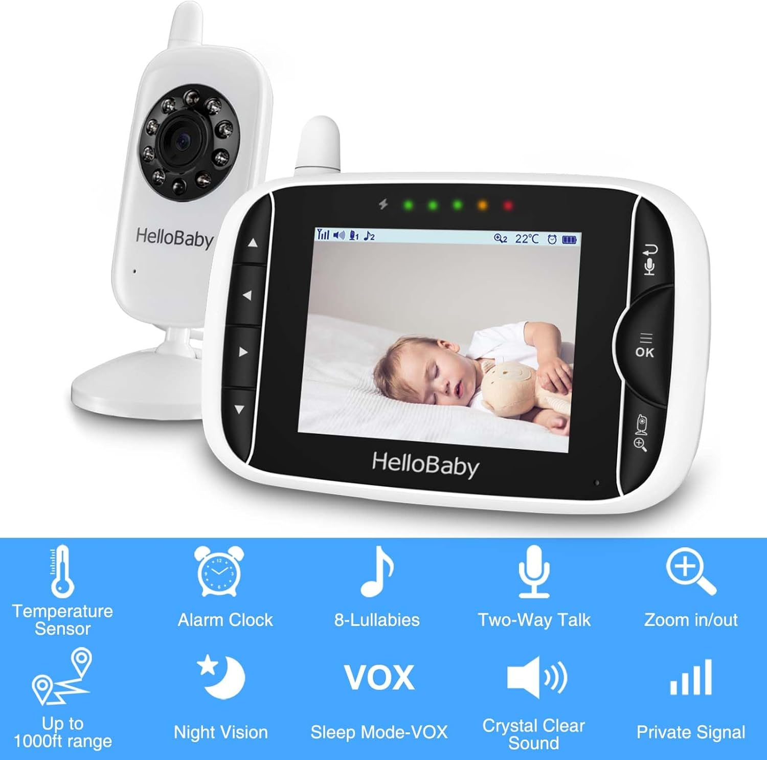 61tGguI5QGL._AC_SL1500_.jpg Video Baby Monitor with Camera and Audio, 3.2Inch LCD Display, Infrared Night Vision, Two-Way Audio and Room Temperature Monitoring,Lullaby,Sound Activated Screen