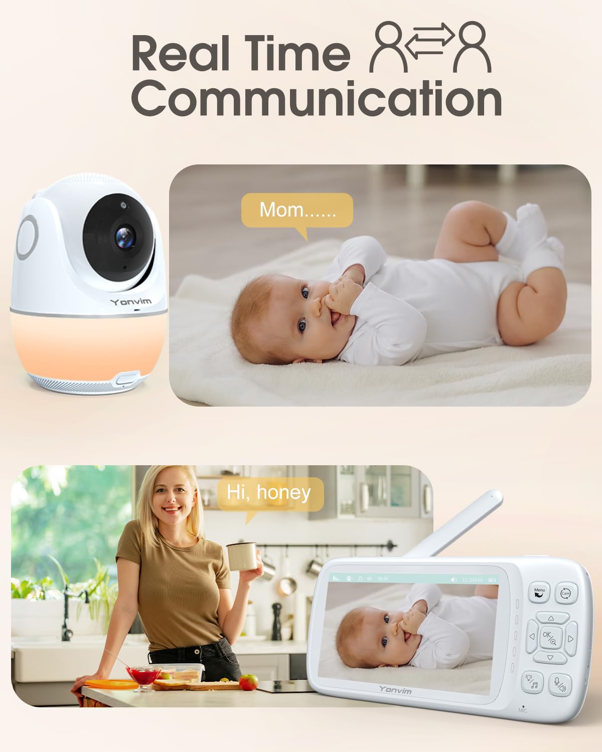 5.3“ 1080P Baby Monitor No WiFi, Video Baby Monitor with Camera and Audio, 2K Camera,1500ft Long Range Video Recording and Playback, 7000mAh Battery, Night Light, MP3, Story Book, 2-Way Talk