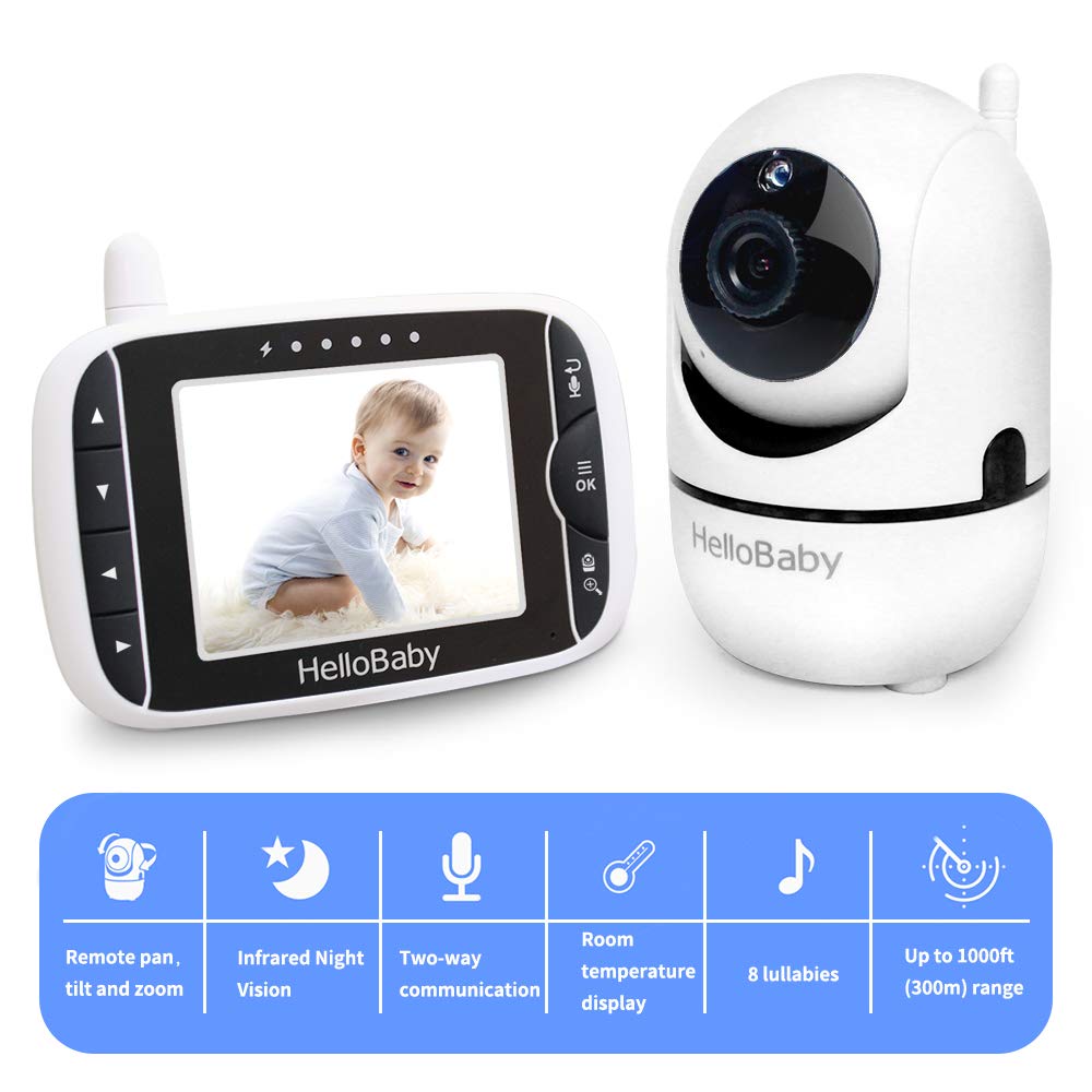 61ykAV5uW3L._SL1000_.jpg HelloBaby Video Baby Monitor with Remote Camera Pan-Tilt-Zoom, 3.2'' Color LCD Screen, Infrared Night Vision, Temperature Display, Lullaby, Two Way Audio