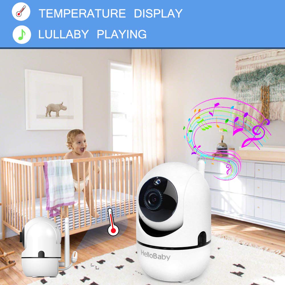 61zwfWYZ9NL._SL1000_.jpg HelloBaby Video Baby Monitor with Remote Camera Pan-Tilt-Zoom, 3.2'' Color LCD Screen, Infrared Night Vision, Temperature Display, Lullaby, Two Way Audio