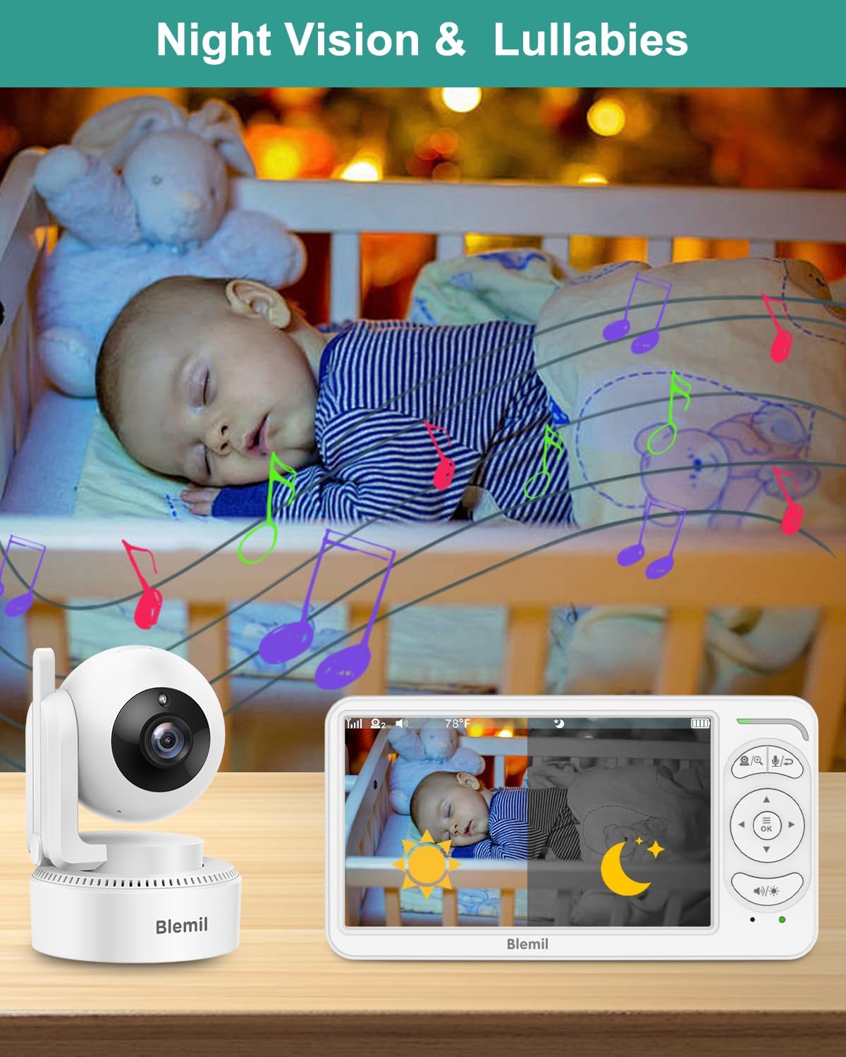 71-YwXbdhXL._AC_SL1500_.jpg 6" Baby Monitor with 2 Cameras and Audio 30 Hours Battery Upgrade Split Screen Video Baby Monitor Remote Pan-Tilt-Zoom 178°Wide-Angle 150 Languages No WiFi ECO 2-Way Talk Night Vision 1000ft Travel