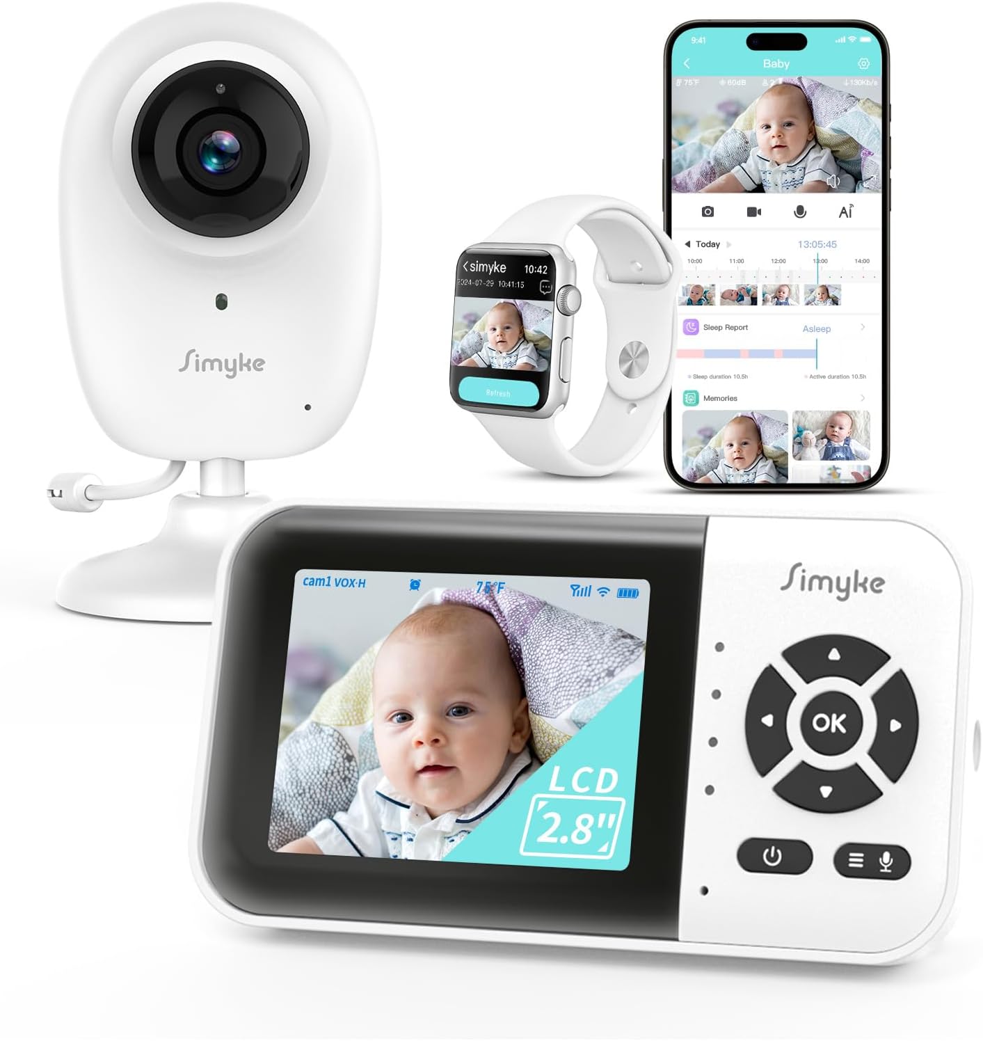 Smart Video Baby Monitor,2.8inch Display,1080p Camera,1500ft Long Range,WiFi On/Off Switch,Night Vision,Feeding Clock,Temperature Detection,2-Way Talk,Free Smart Phone App