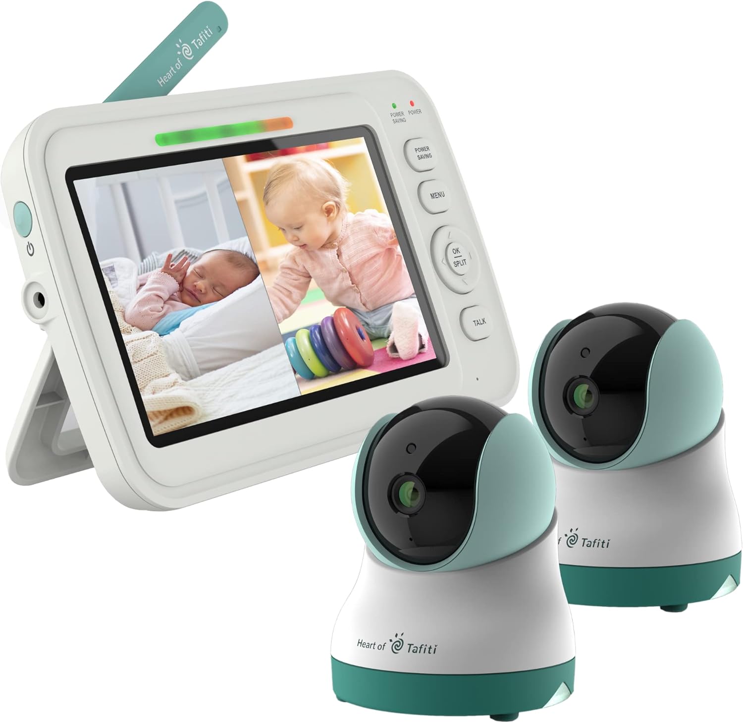Baby Monitor with Cameras and Audio, 5" 720P HD Quad View Split Screen, Low EMF, Pan-Tilt-Zoom Night Vision Cameras, No WiFi, VOX/Voice Activation, Long Battery Life, Nile 52.