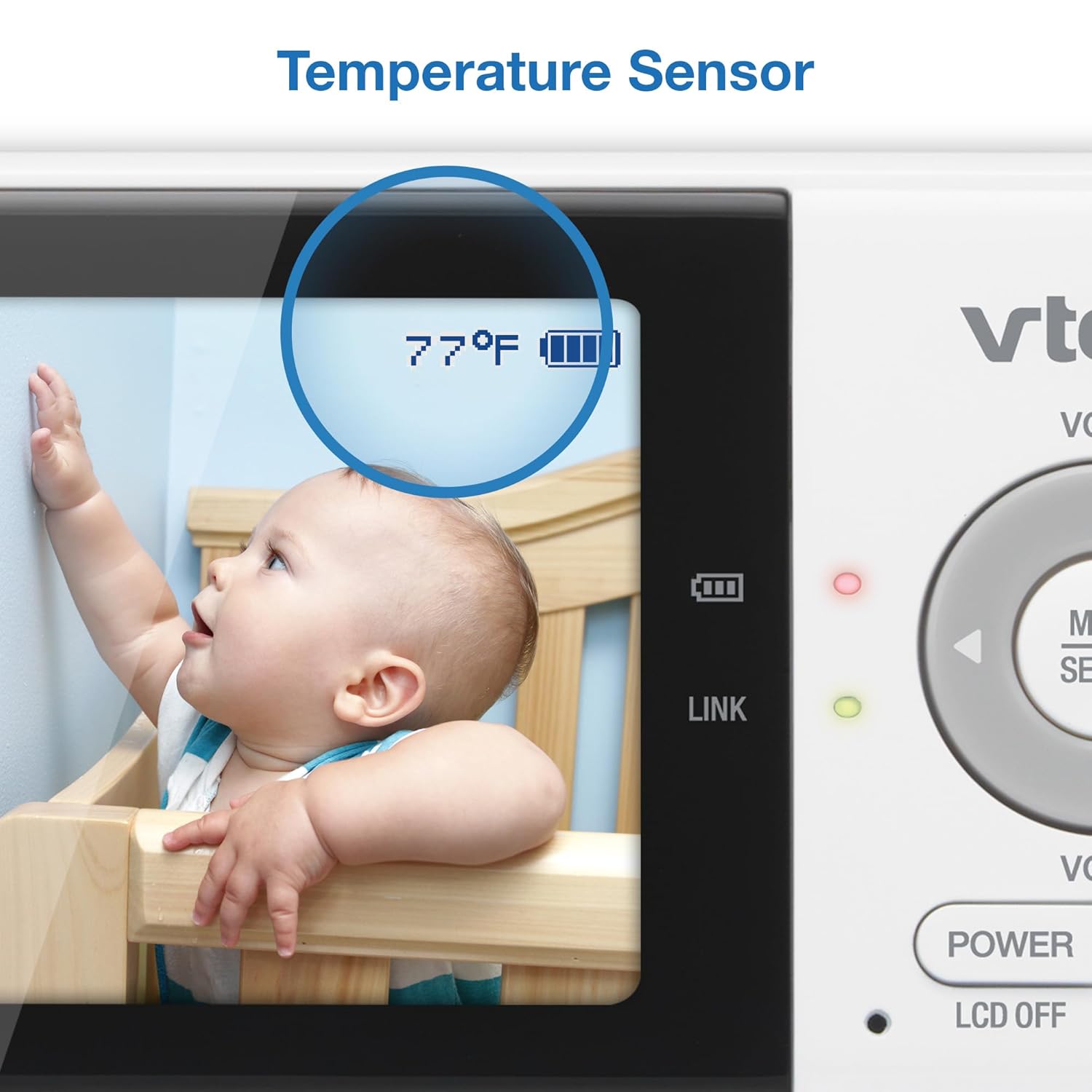 7125AZEUeXL._SL1500_.jpg VTech VM819 Baby Monitor with Camera and Audio, 2.8” Screen Portable Baby Camera, Night Vision, 2-Way Audio, Temperature Sensor and Lullabies, Secure Transmission No WiFi, Ideal for Baby/Elderly/Pet