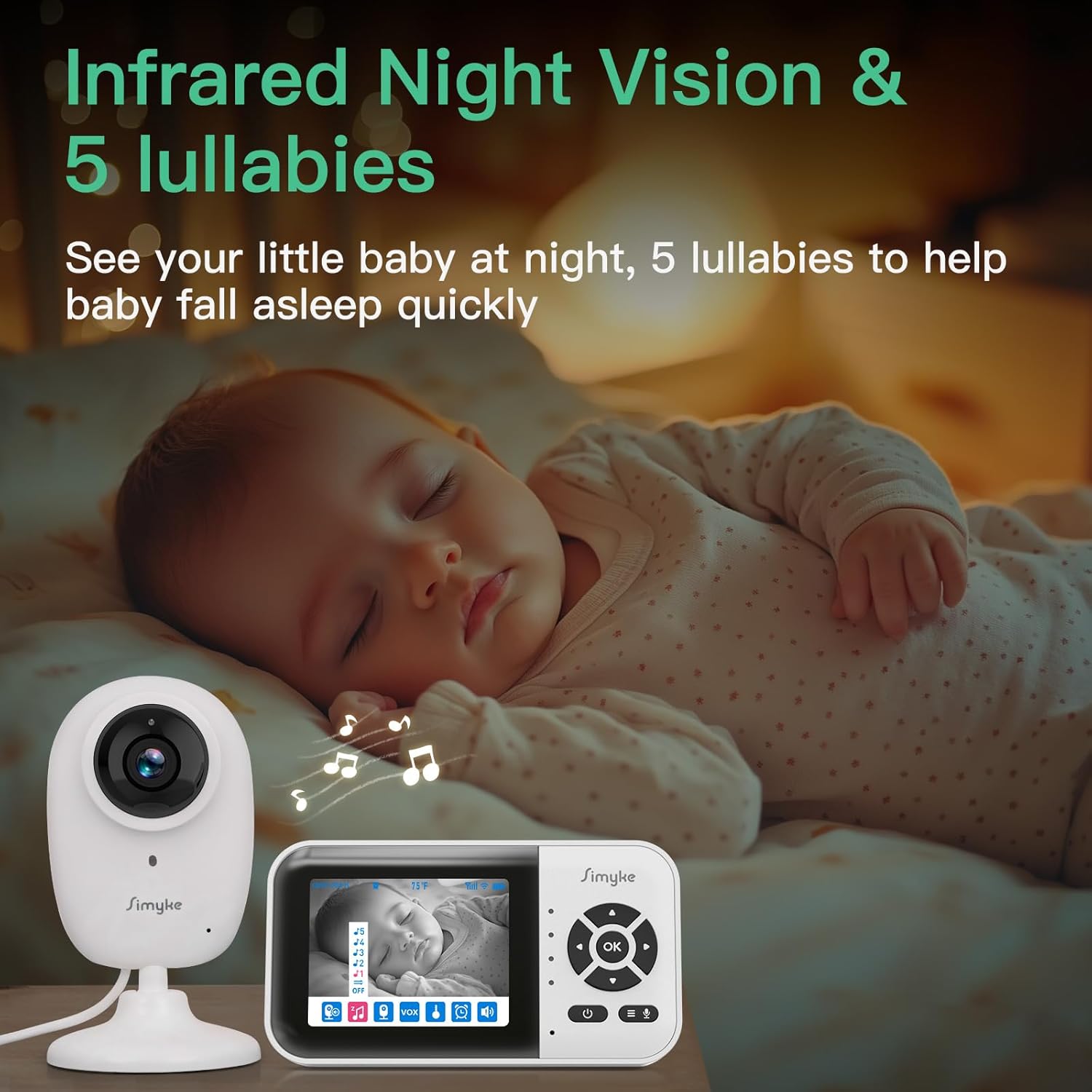 Smart Video Baby Monitor,2.8inch Display,1080p Camera,1500ft Long Range,WiFi On/Off Switch,Night Vision,Feeding Clock,Temperature Detection,2-Way Talk,Free Smart Phone App