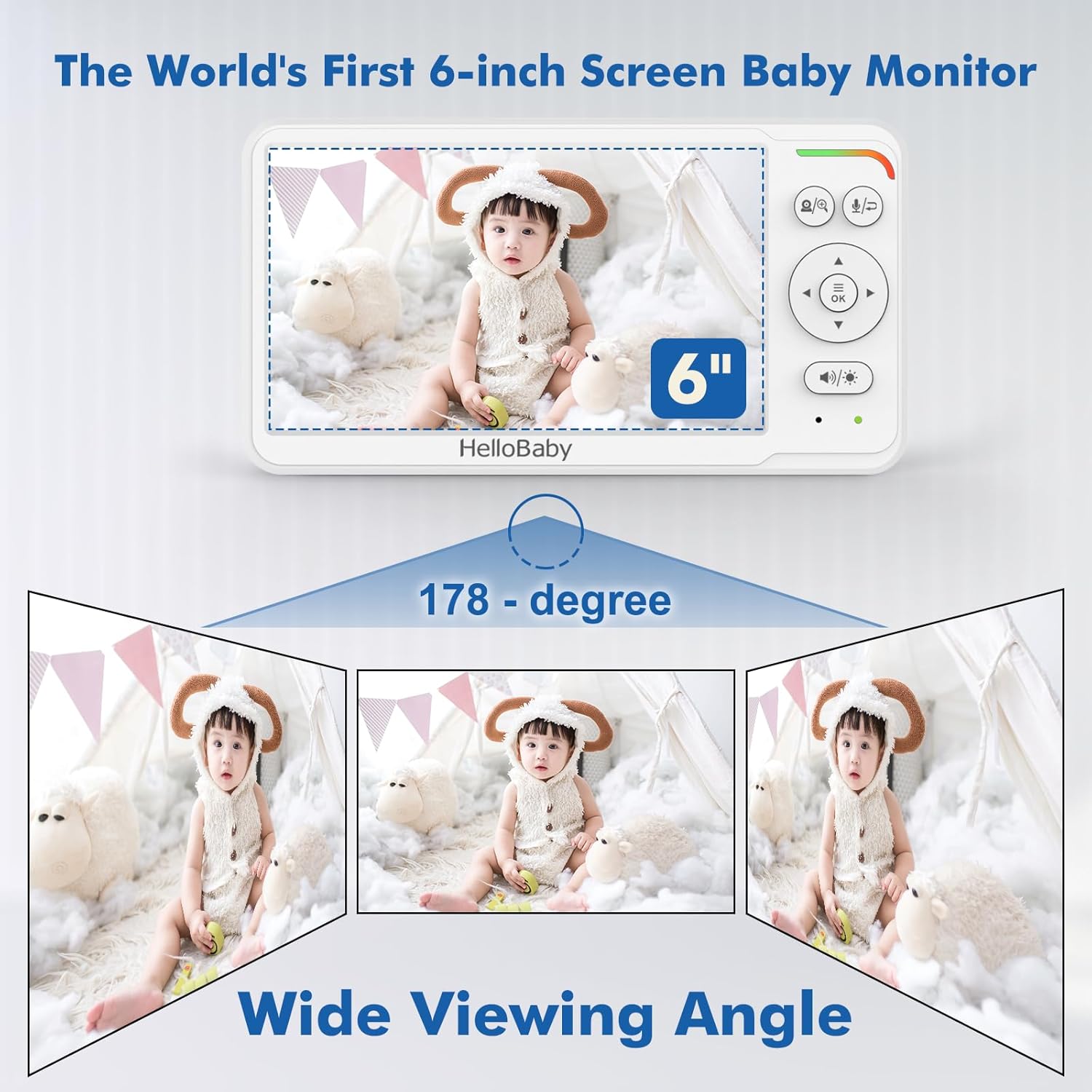 7171Moh40cL._SL1500_.jpg HelloBaby Baby Monitor with 6" World First IPS Screen 30-Hrs Battery, Remote Pan/Tilt/Zoom Camera, No WiFi Video Baby Monitor Camera and Audio, ECO, VOX, 2-Way Talk, Night Vision, 1000ft, Portable