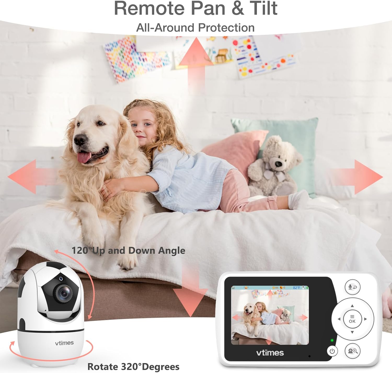 Baby Monitor with Camera and Audio - 2.4'' LCD Screen, Video Baby Monitor No WiFi Night Vision VOX Mode Pan-Tilt-Zoom Temperature Display Two-Way Audio Lullabies Feeding Alarm - 1000ft Range